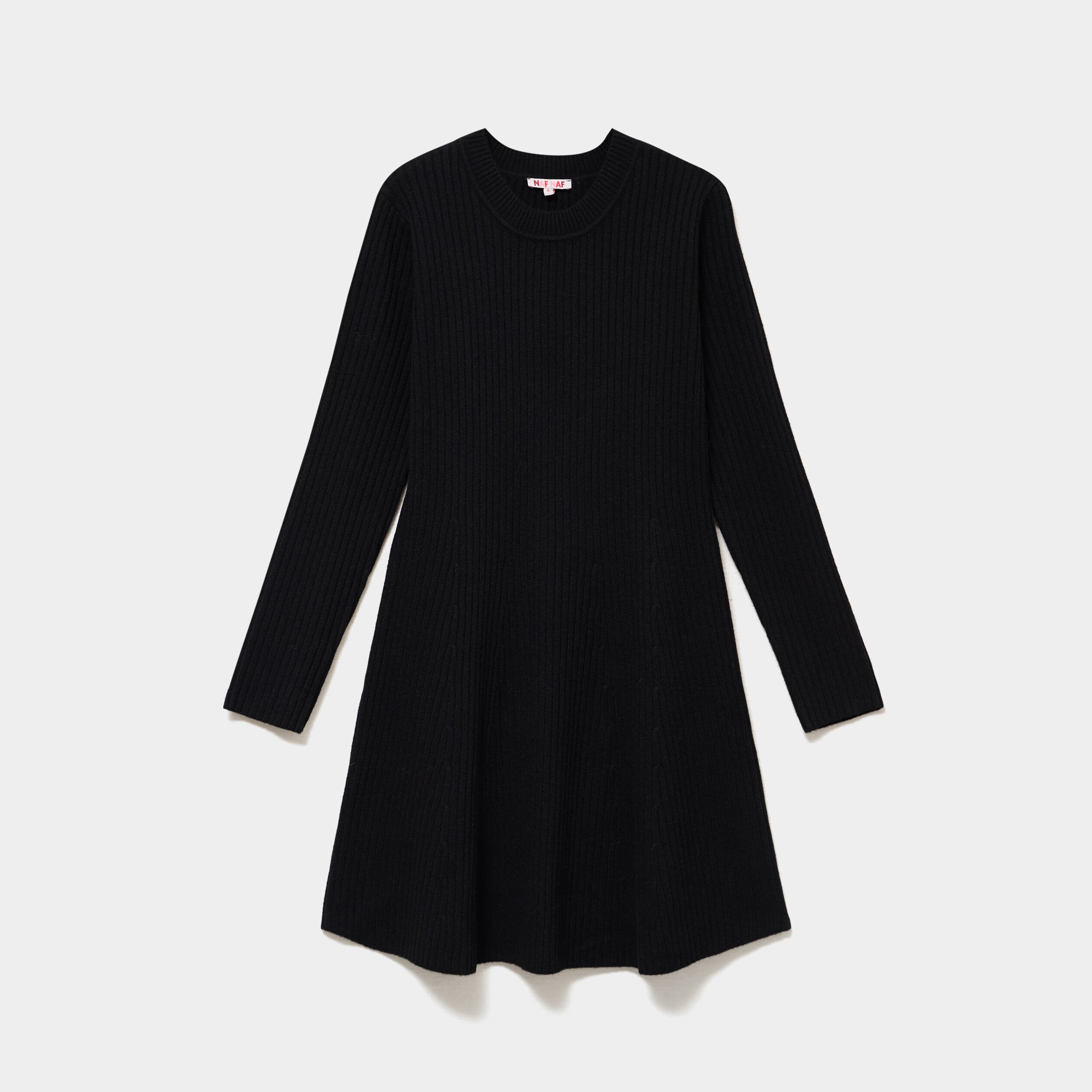 Robe tricot c&ocirc;tel&eacute;e manches longues noir femme