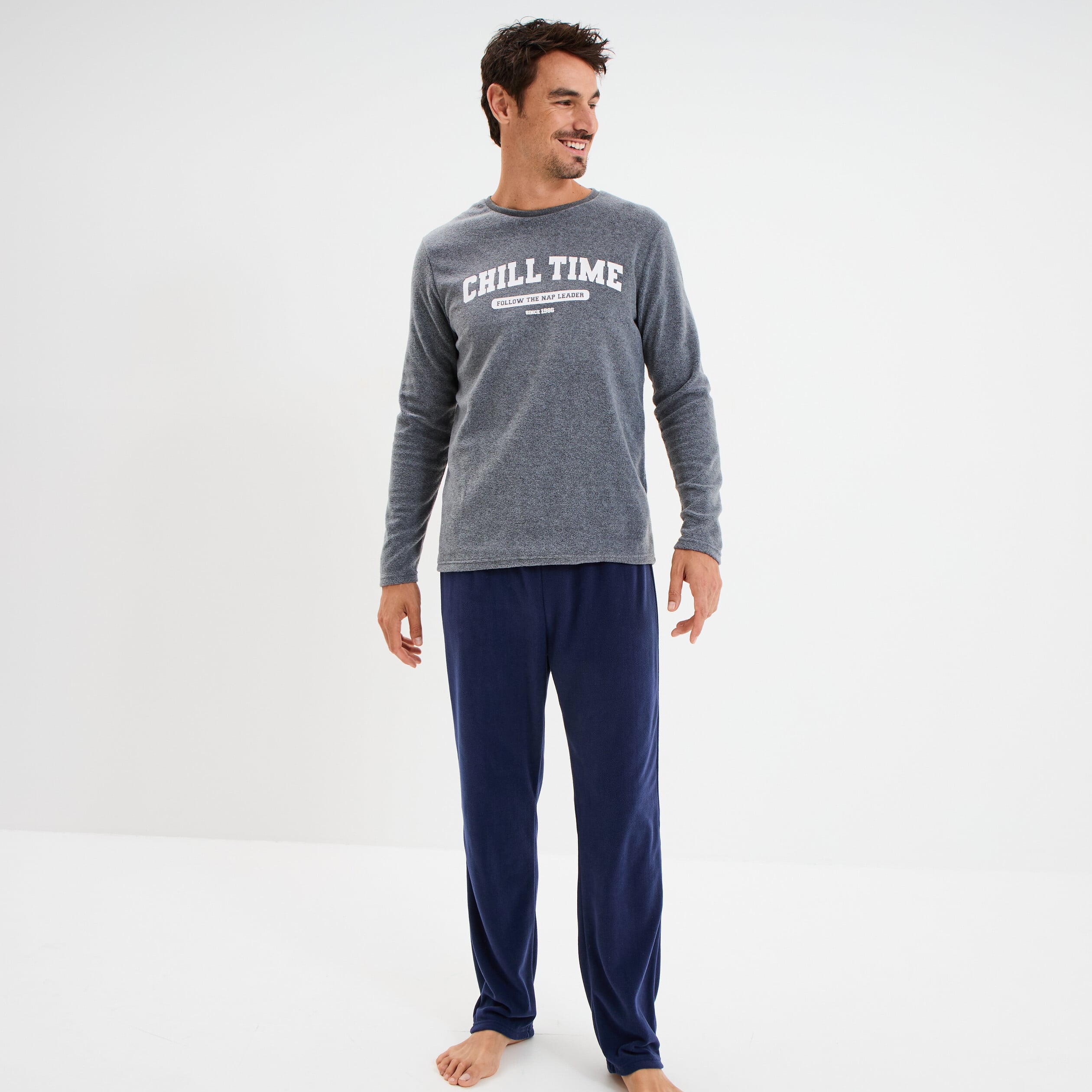 Ensemble pyjama 2 pi&egrave;ces gris clair homme