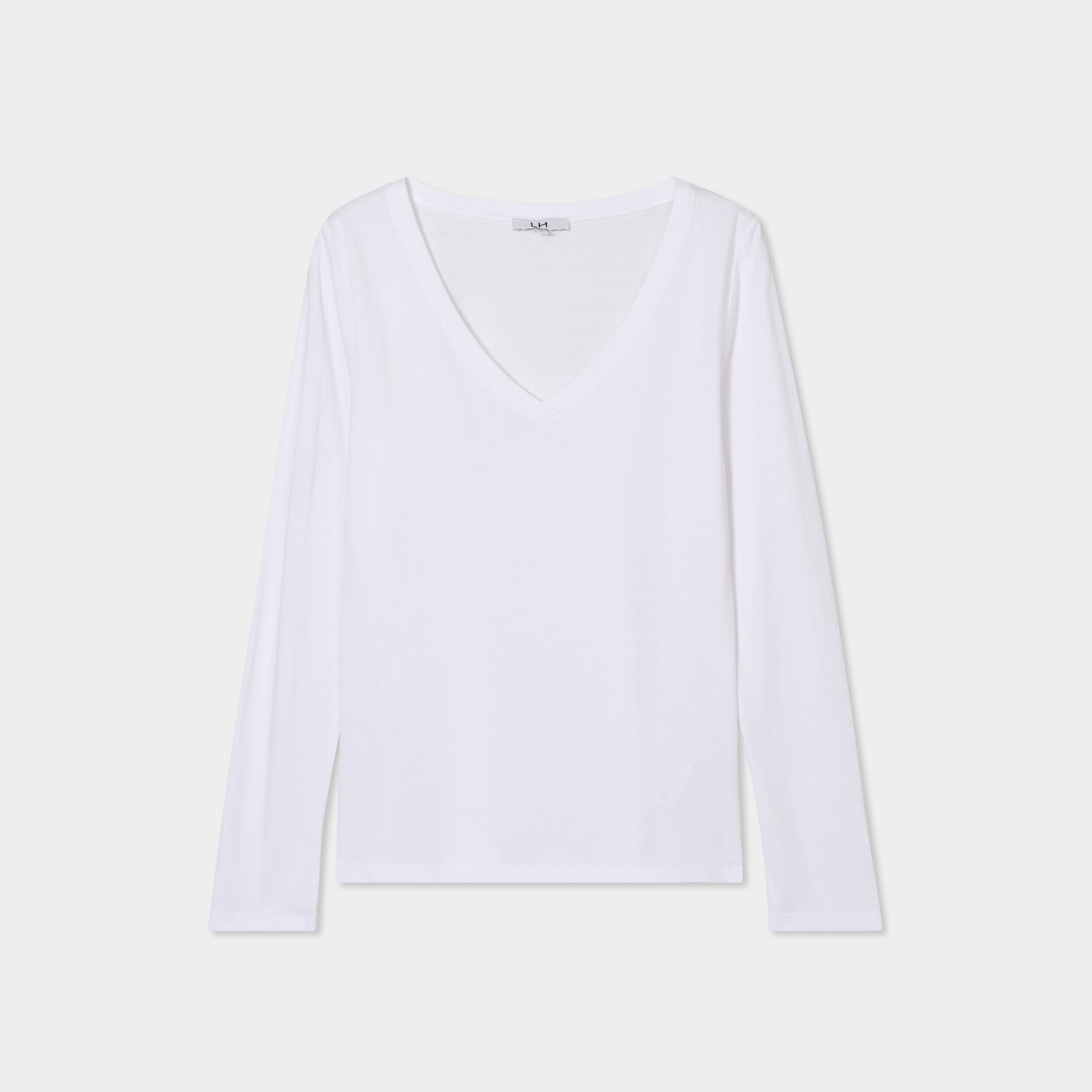 t shirt col en v manches longues coton blanc femme T-shirt col en V manches longues coton blanc femme