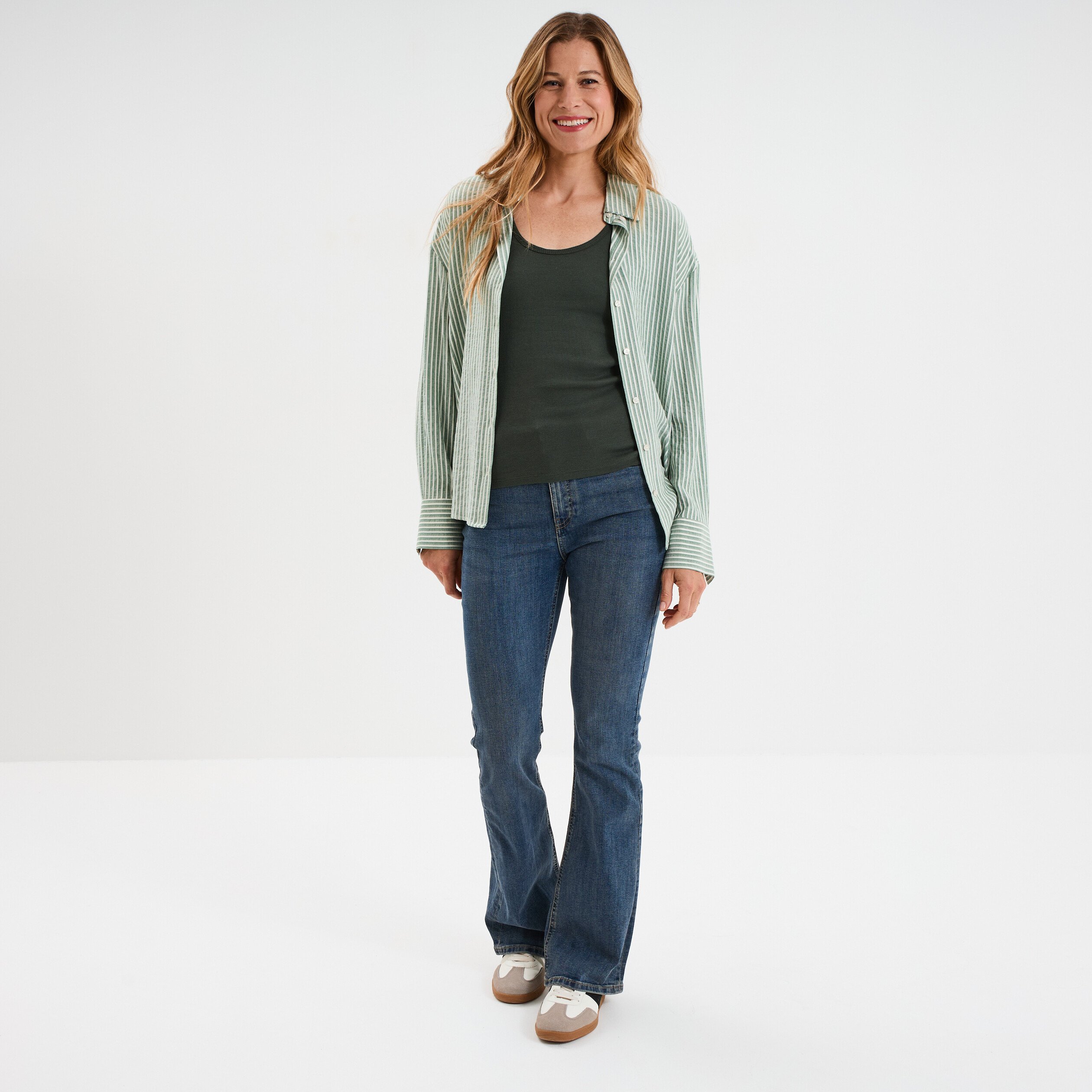 debardeur col rond cotele coton vert kaki femme Débardeur col rond côtelé coton vert kaki femme