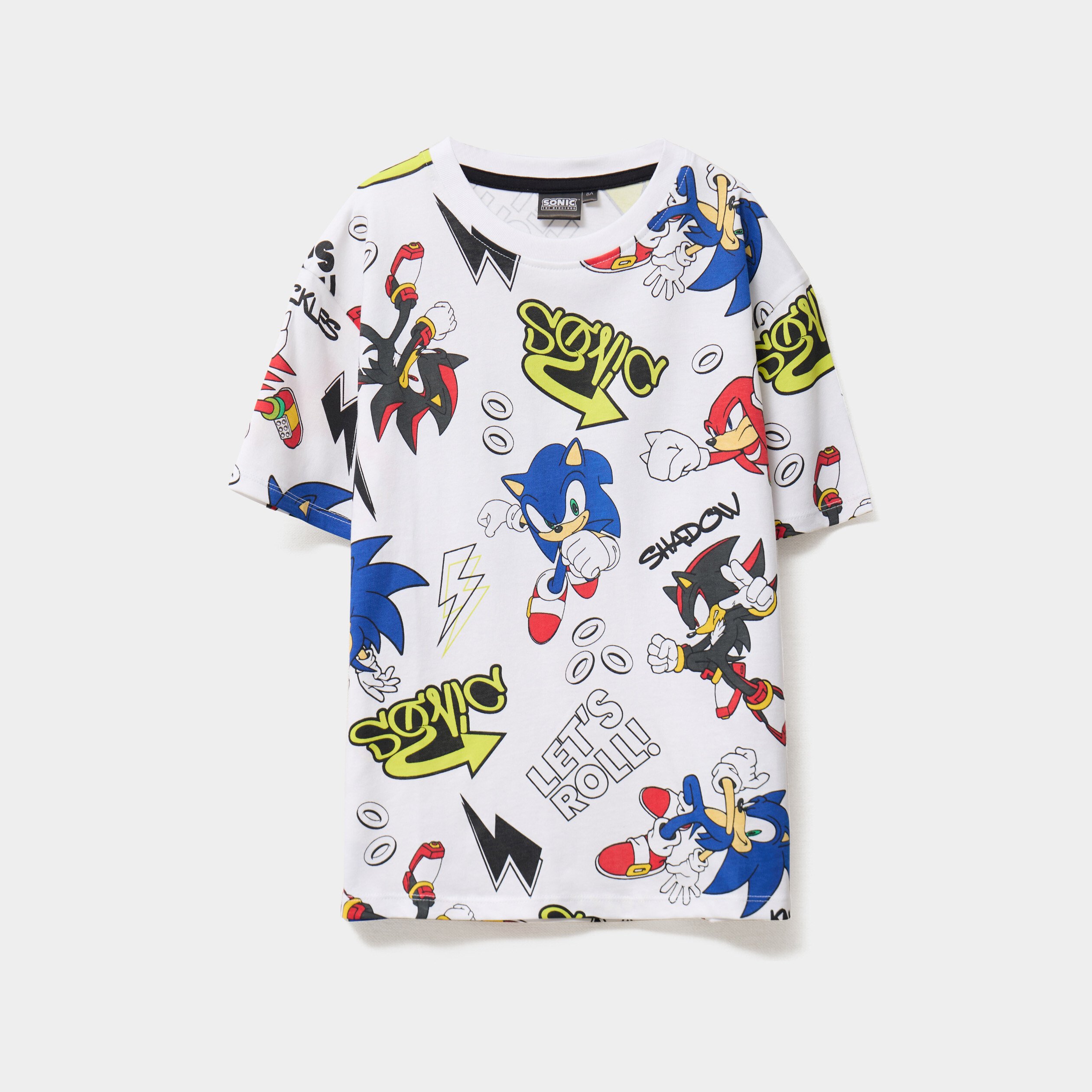t shirt manches courtes coton sonic blanc garcon T-shirt manches courtes coton Sonic blanc garçon