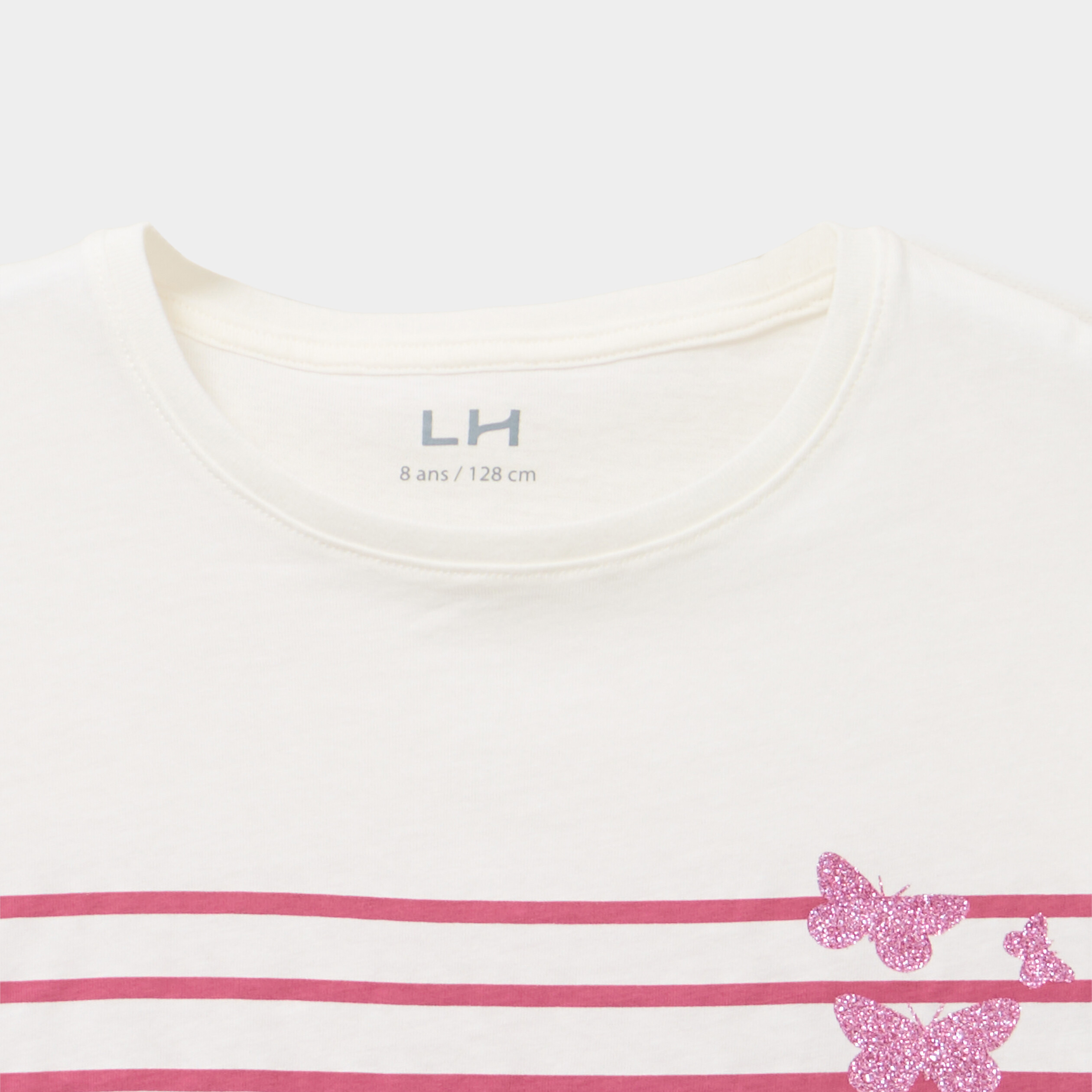 T-shirt coton col rond manches longues vieux rose fille