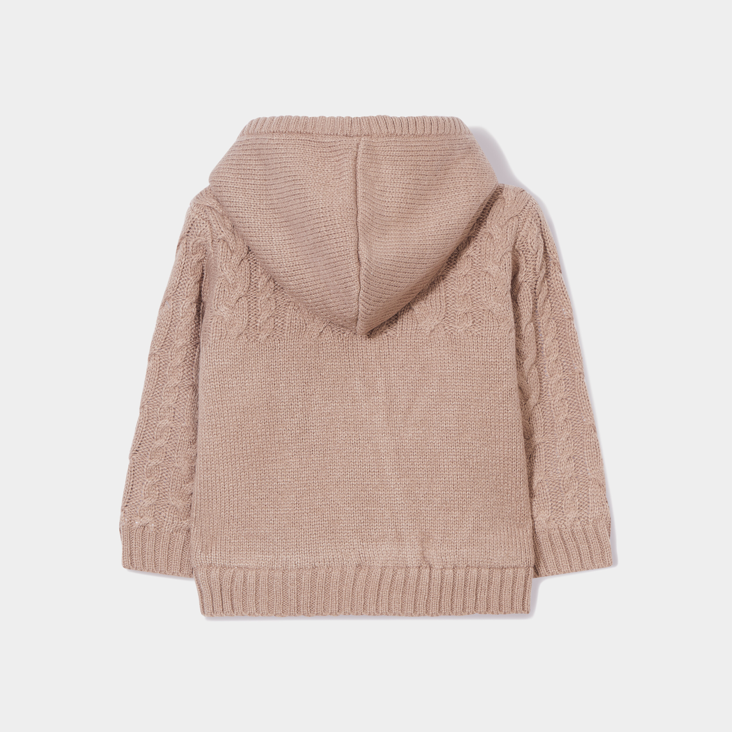 gilet double a capuche et torsades taupe bebeg Gilet doublé à capuche et torsades taupe bébé garçon