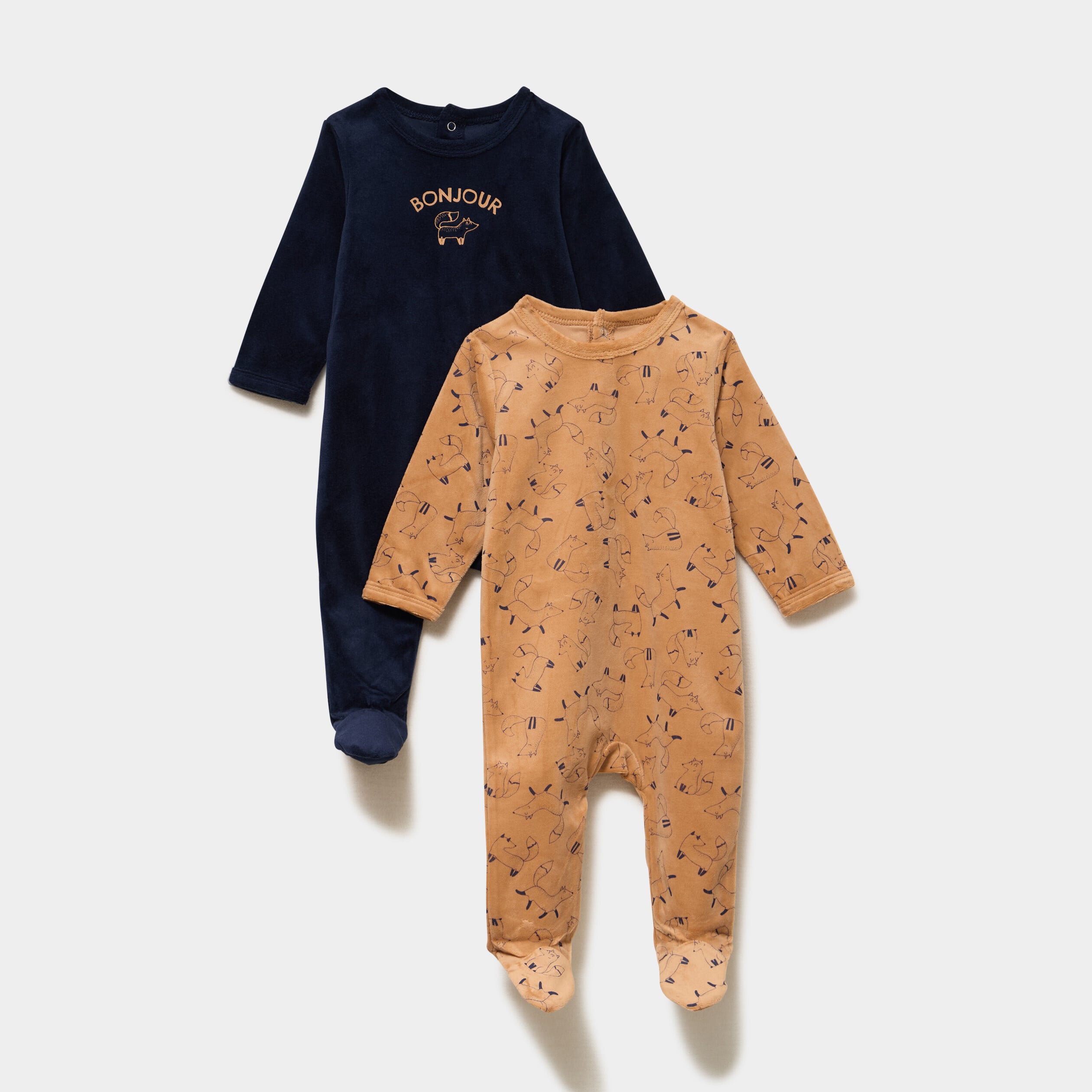 Lot 2 dors-bien velours manches longues camel b&eacute;b&eacute;