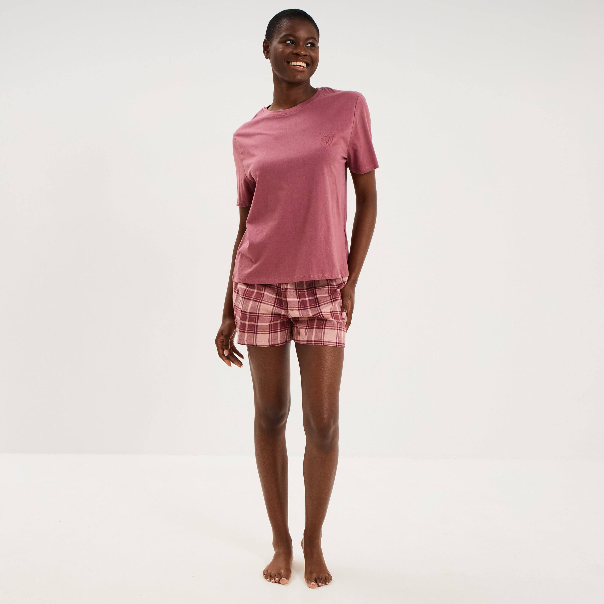 Ensemble pyjama short et t-shirt coton rose femme