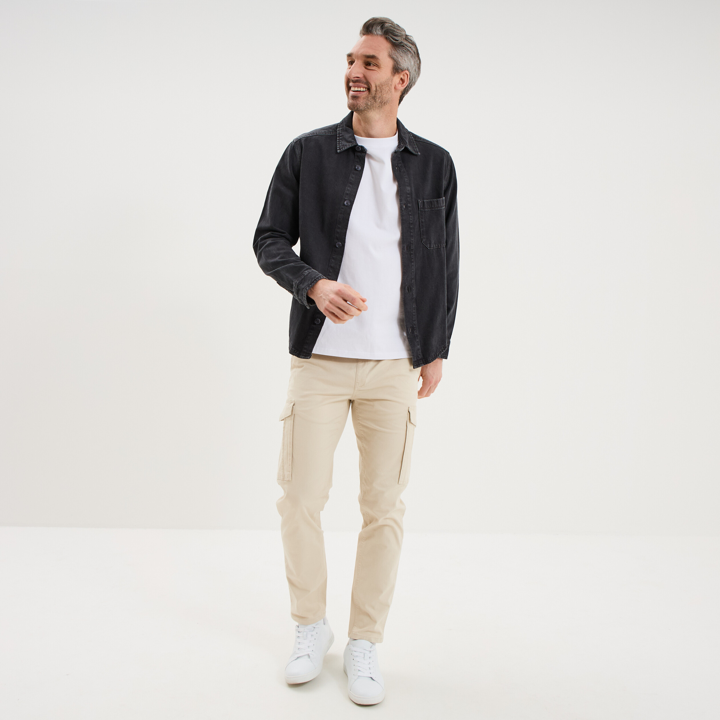 Surchemise en jean coton d&eacute;lav&eacute; gris fonc&eacute; homme