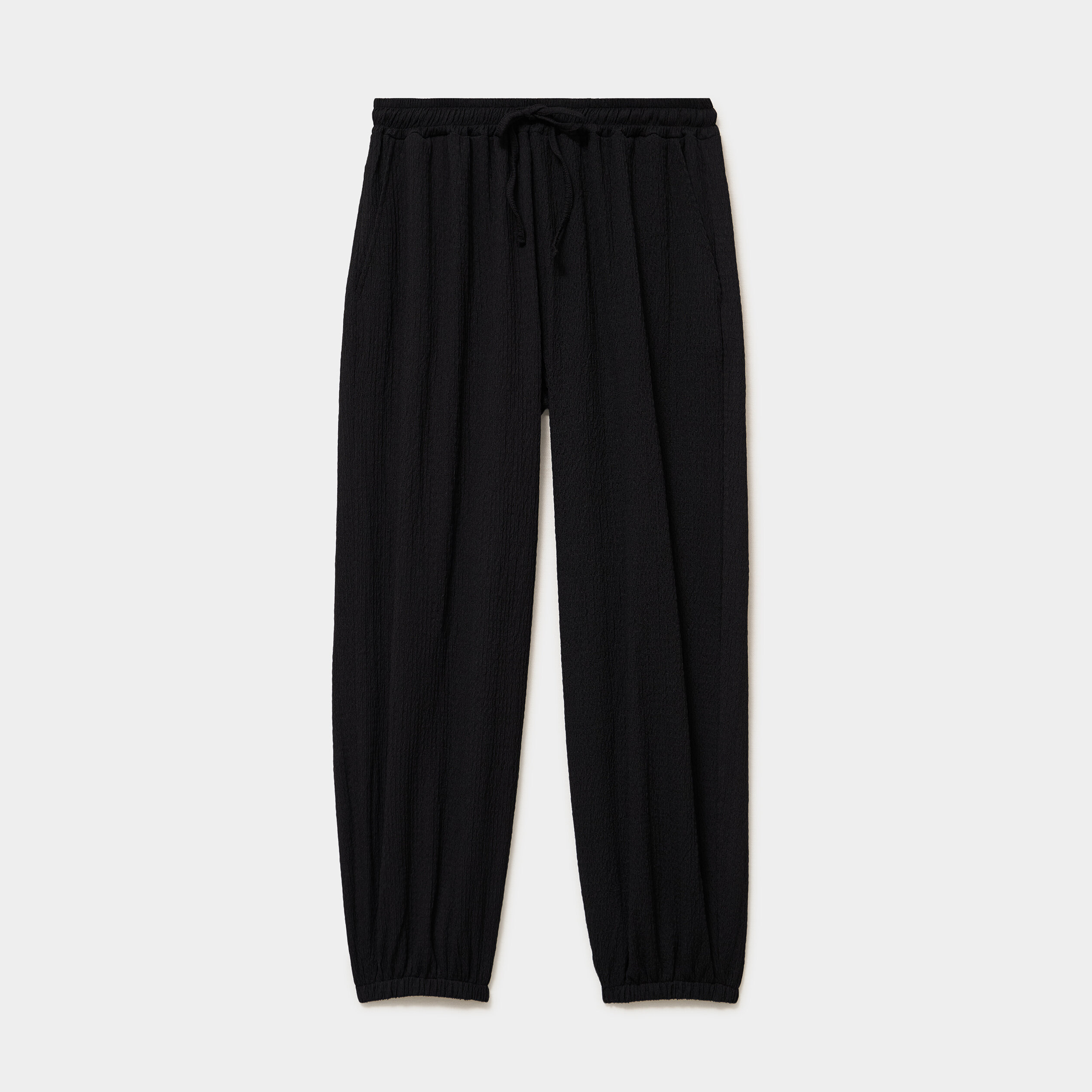 Pantalon droit fluide gaufr&eacute; noir femme