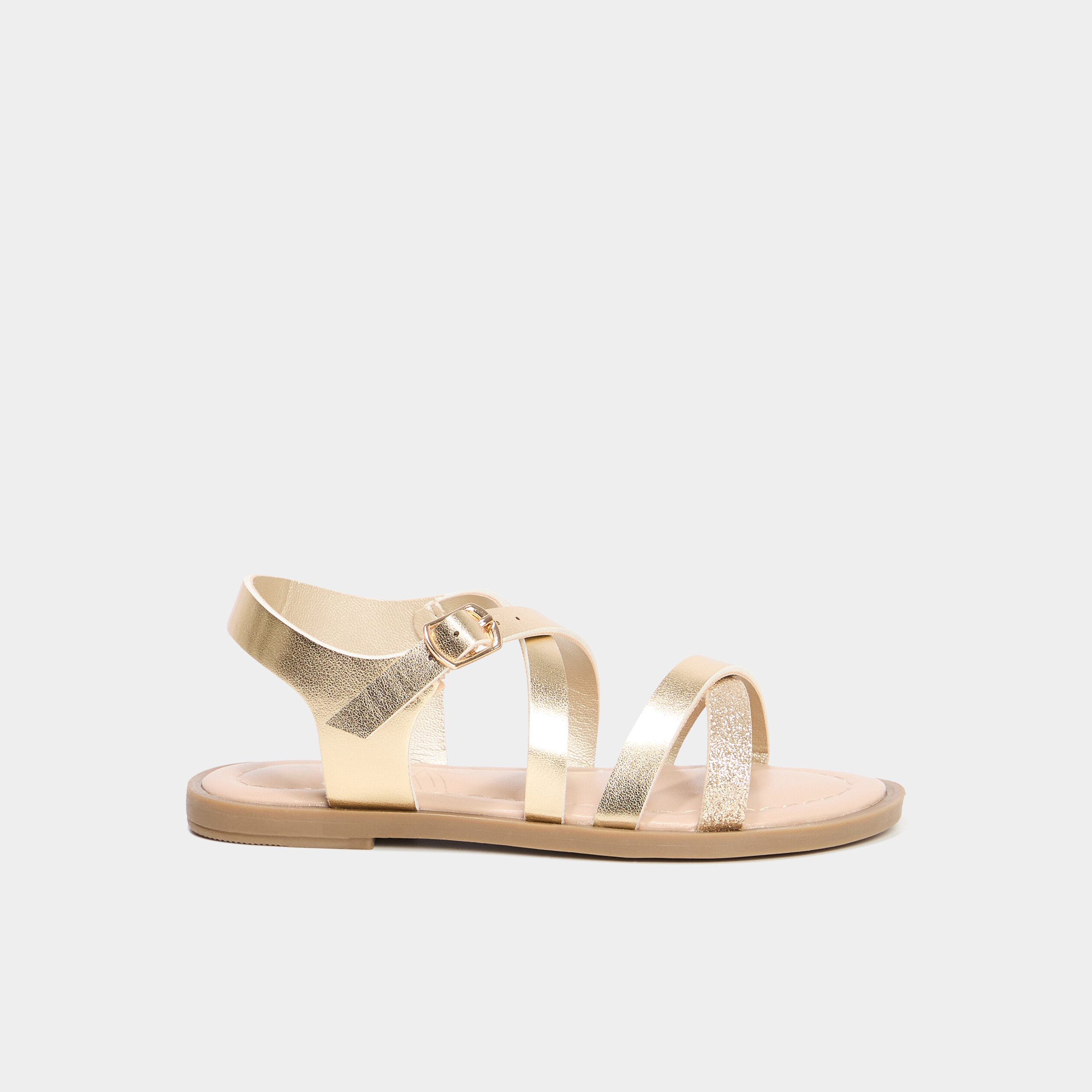 Sandales avec brides d'attache cheville jaune or fille