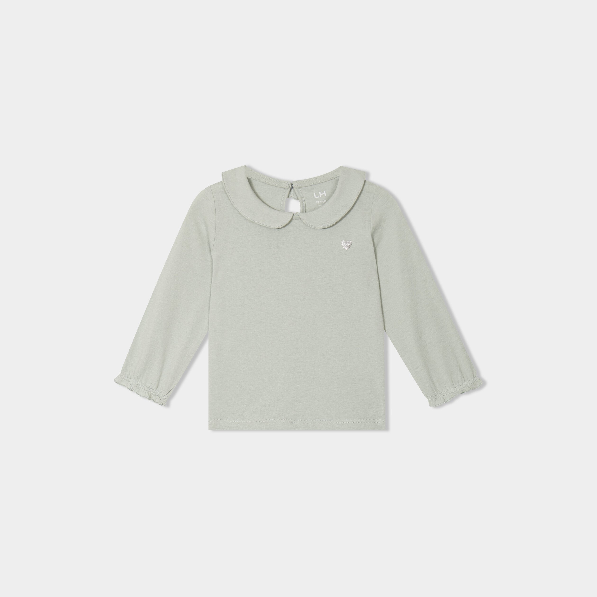 t shirt col claudine manches longues vert pastel bebef T-shirt col claudine manches longues vert pastel bébé fille