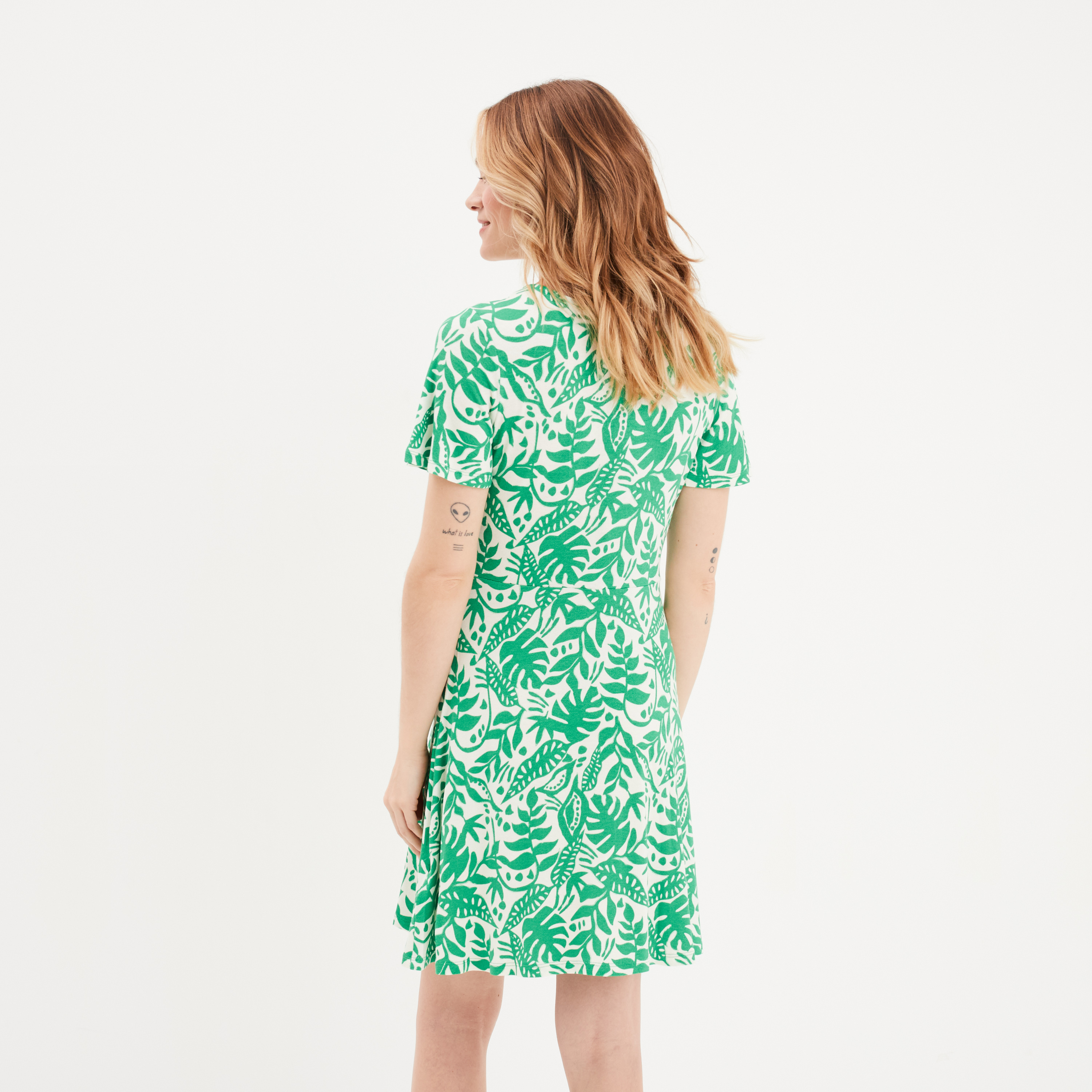 Robe patineuse manches courtes vert femme