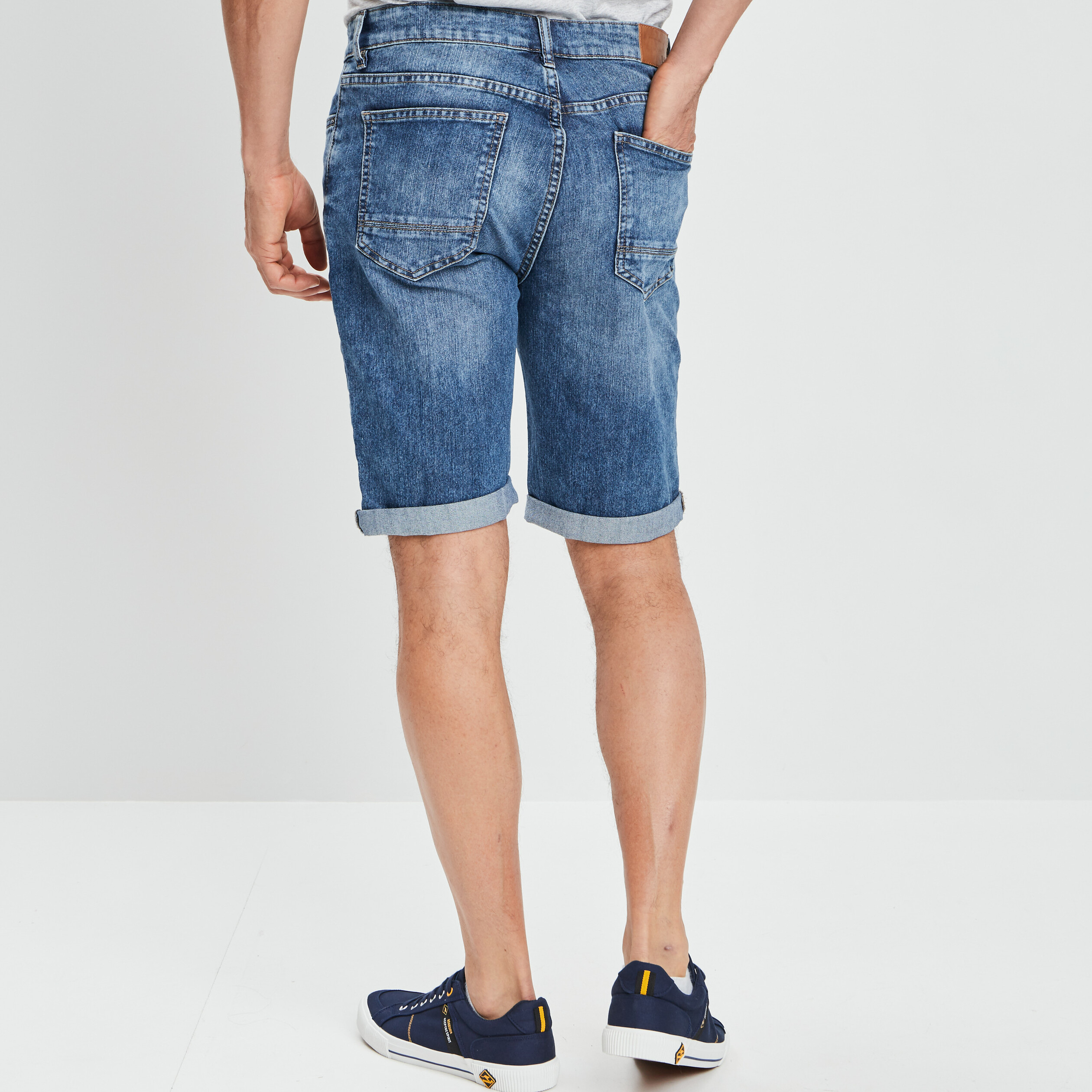 Bermuda stretch droit en jean denim stone homme