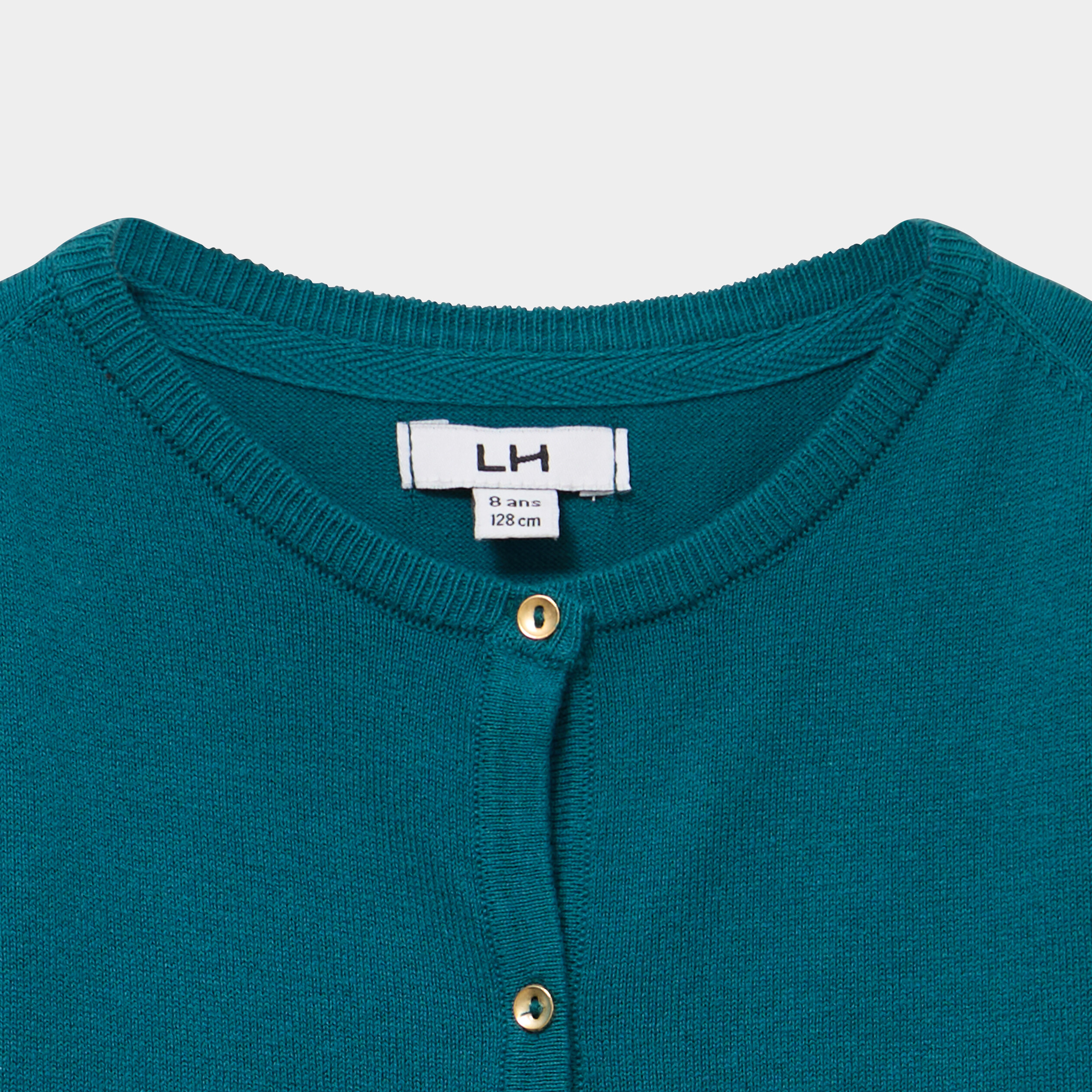 Gilet boutonn&eacute; coton m&eacute;lang&eacute; vert fonc&eacute; fille