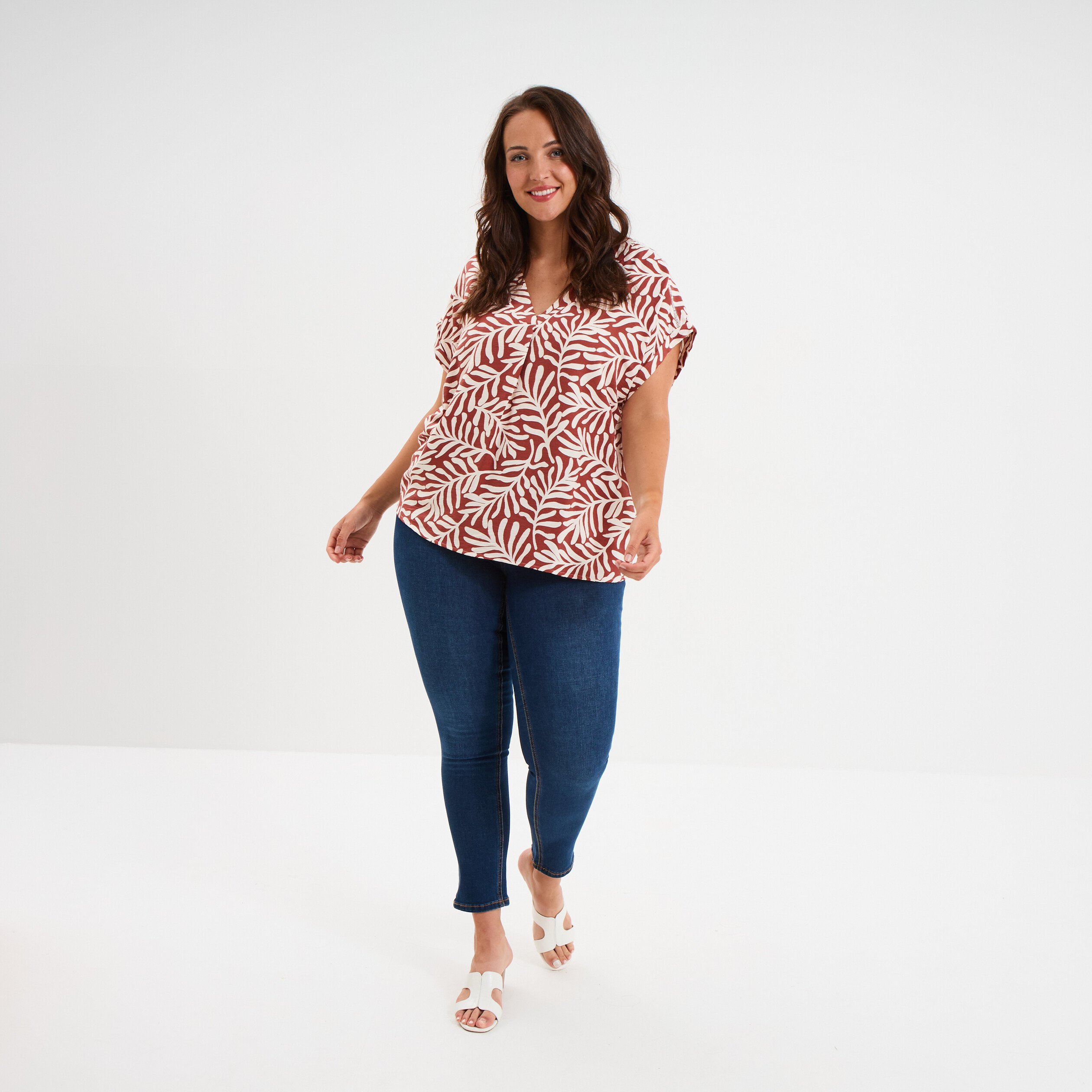 blouse col en v manches courtes terracotta femmegt Blouse col en V manches courtes terracotta femme grande taille