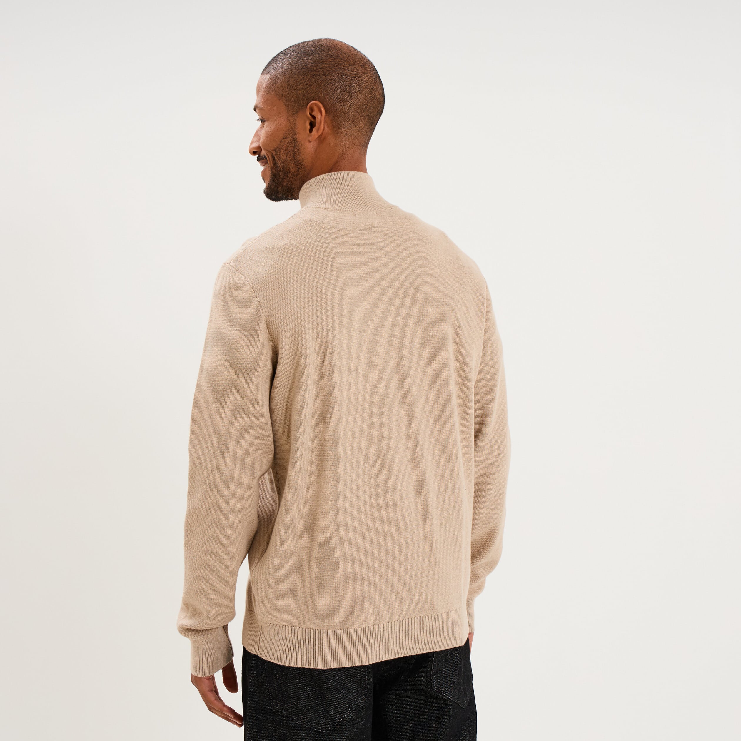 Pull camionneur manches longues beige homme