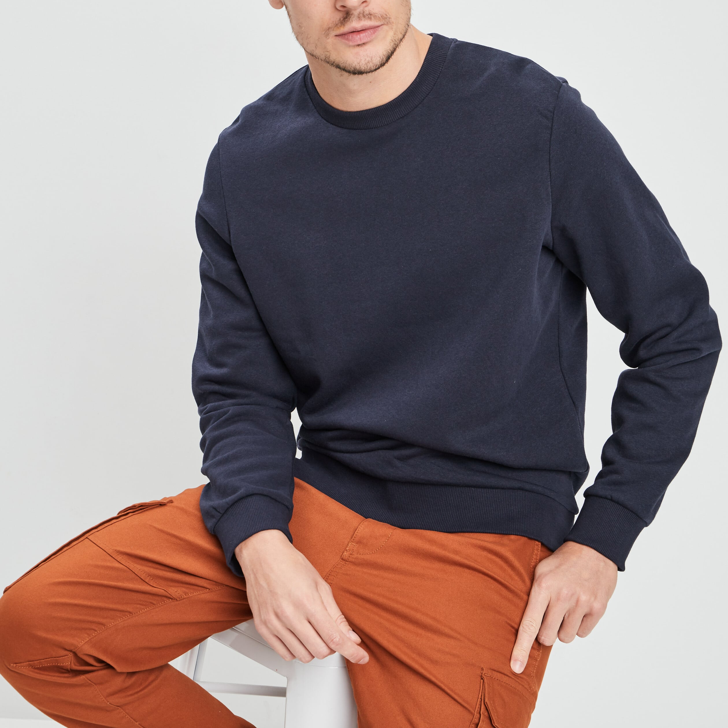 Sweat molleton col rond bleu marine homme