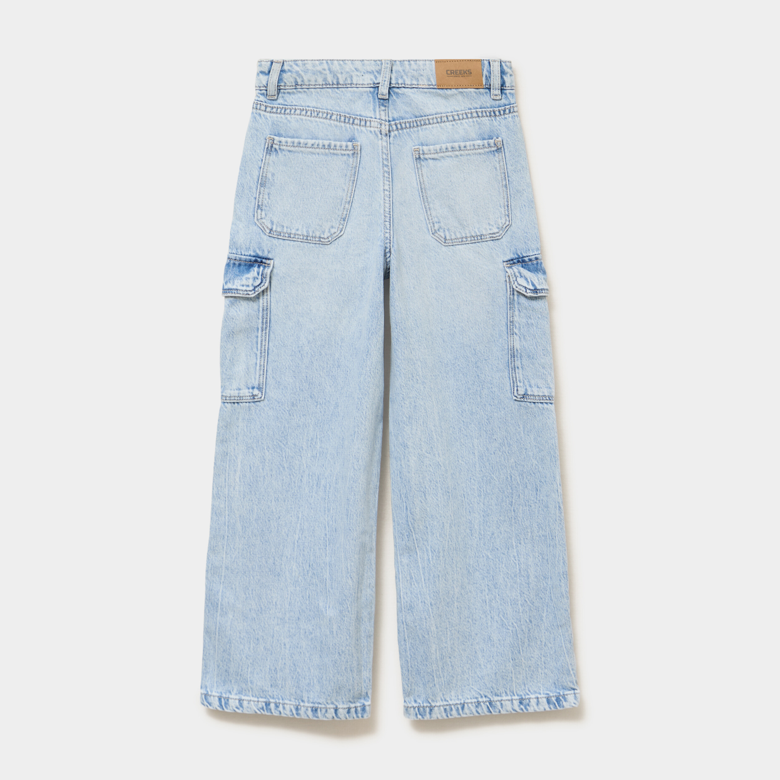 Jean large cargo poches &agrave; rabat coton denim triple stone fille