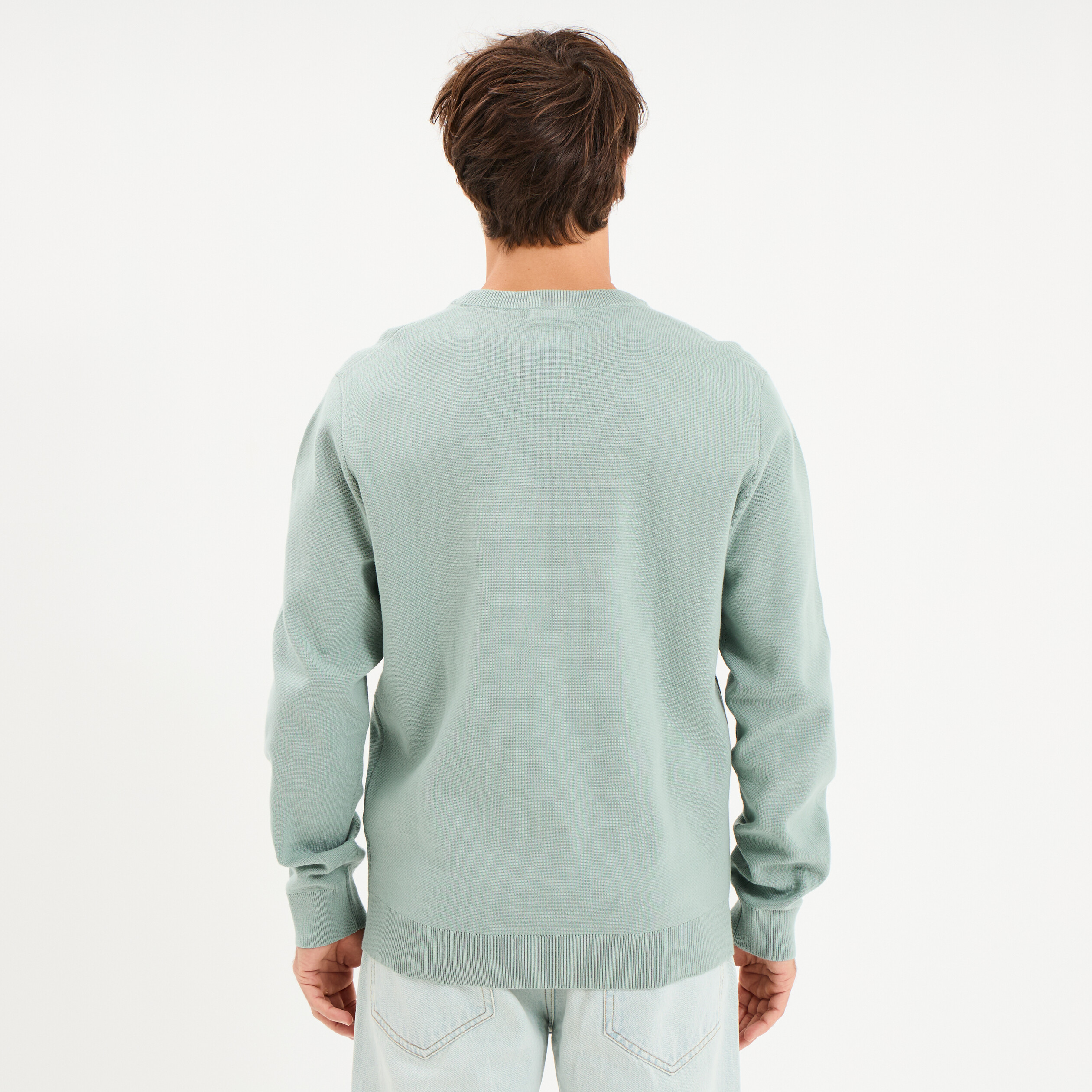 Pull col rond manches longues bleu gris homme