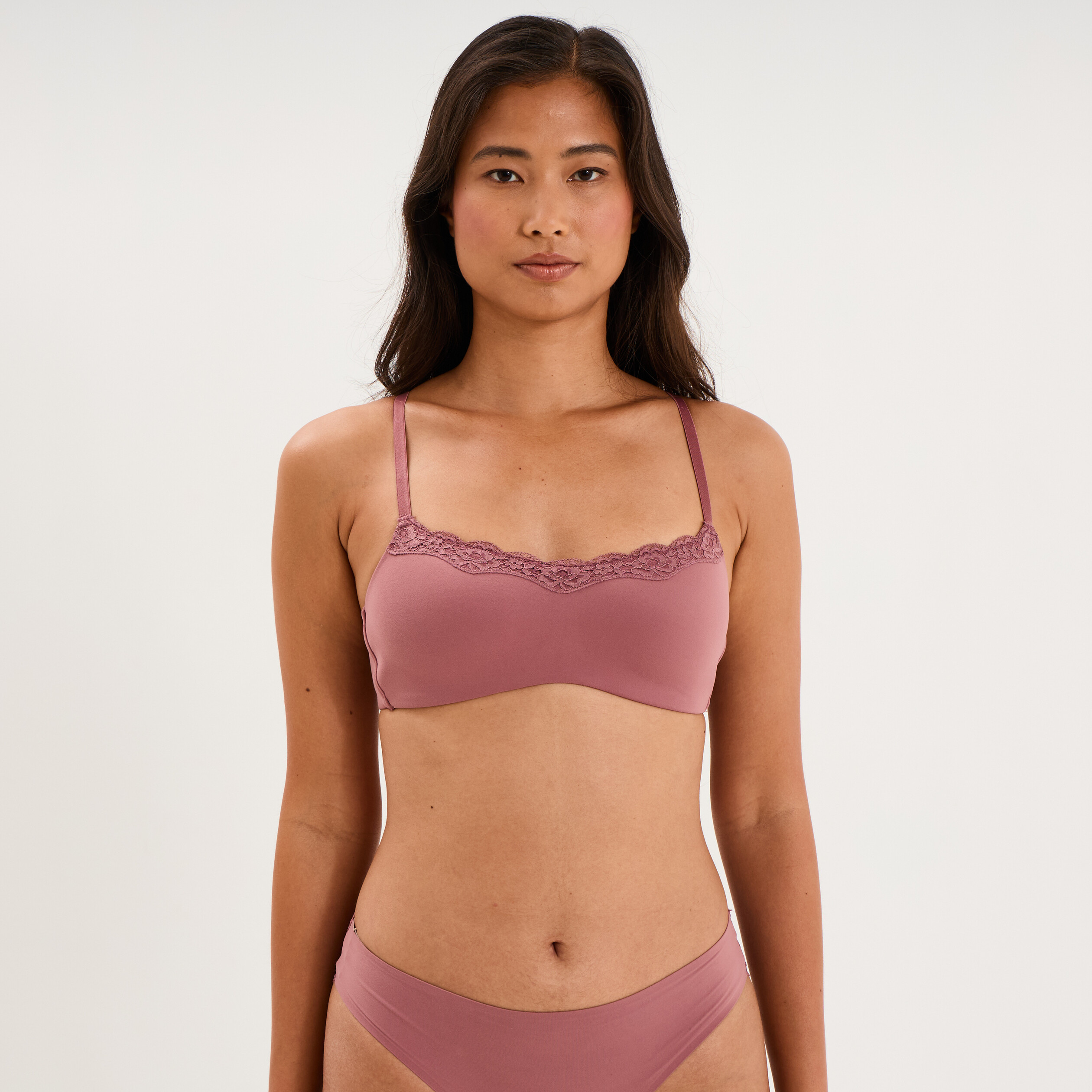 Soutien-gorge bandeau bretelles fines vieux rose femme