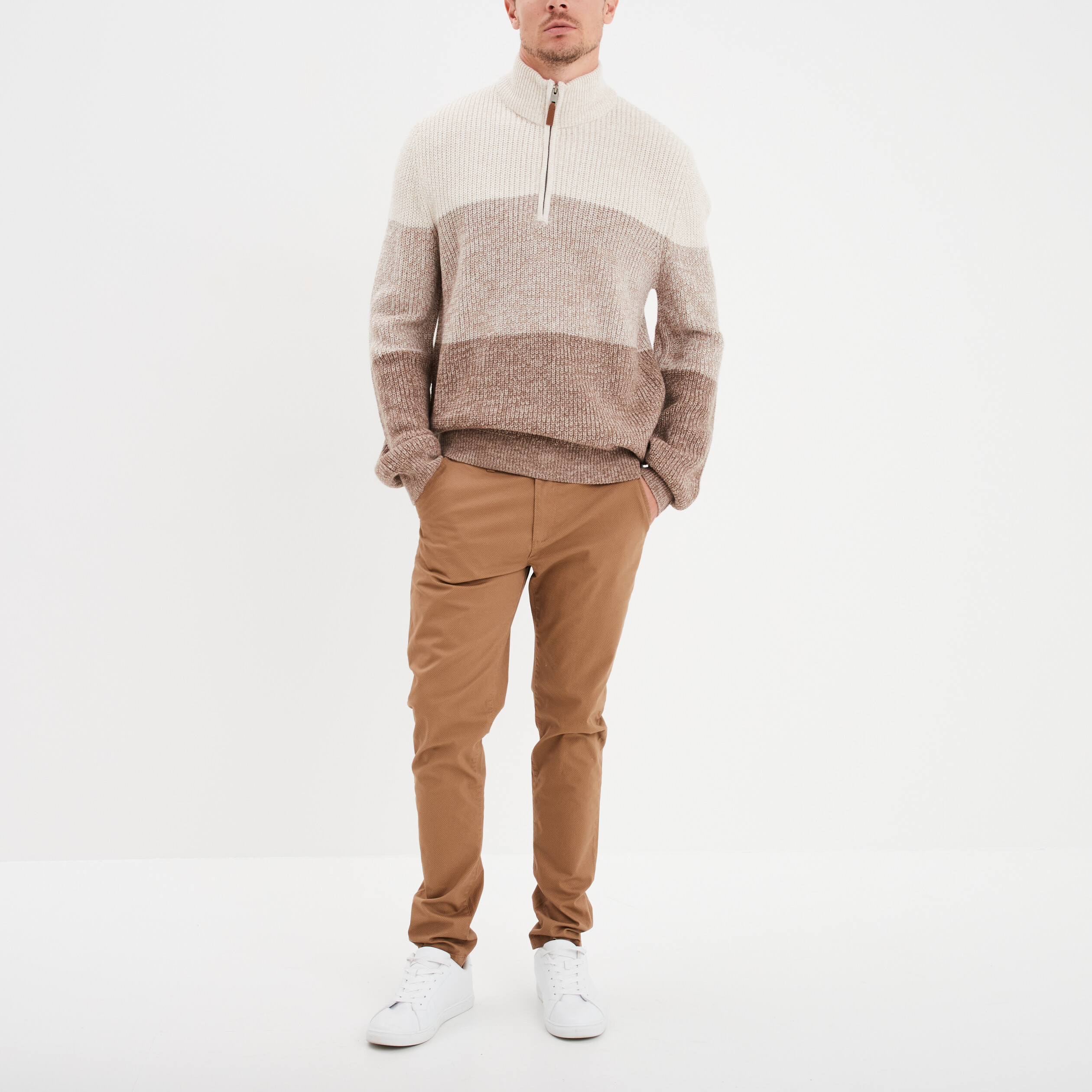pull camionneur col zippe taupe homme Pull camionneur col zippé taupe homme