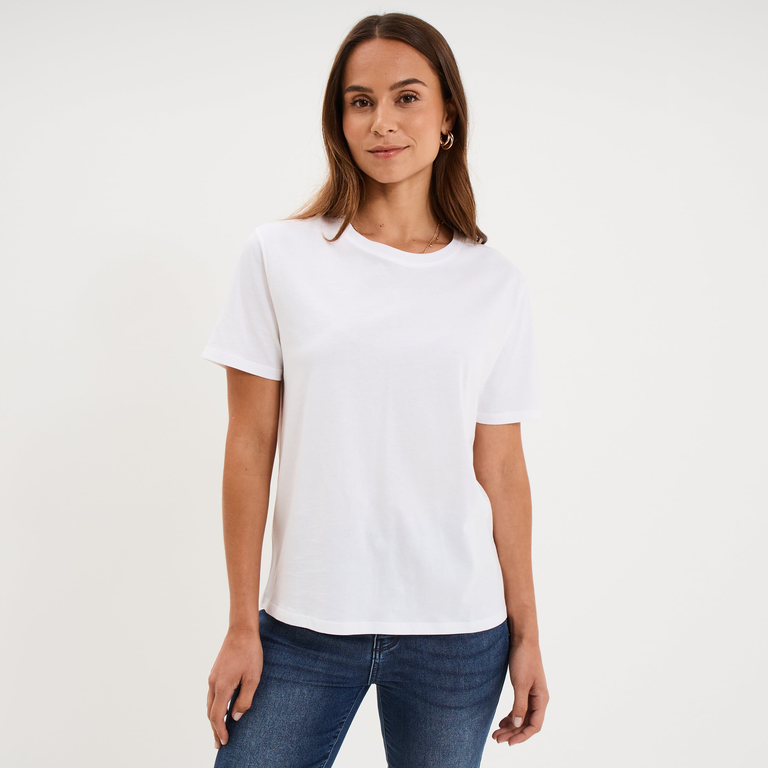 T-shirt col rond manches courtes coton blanc femme