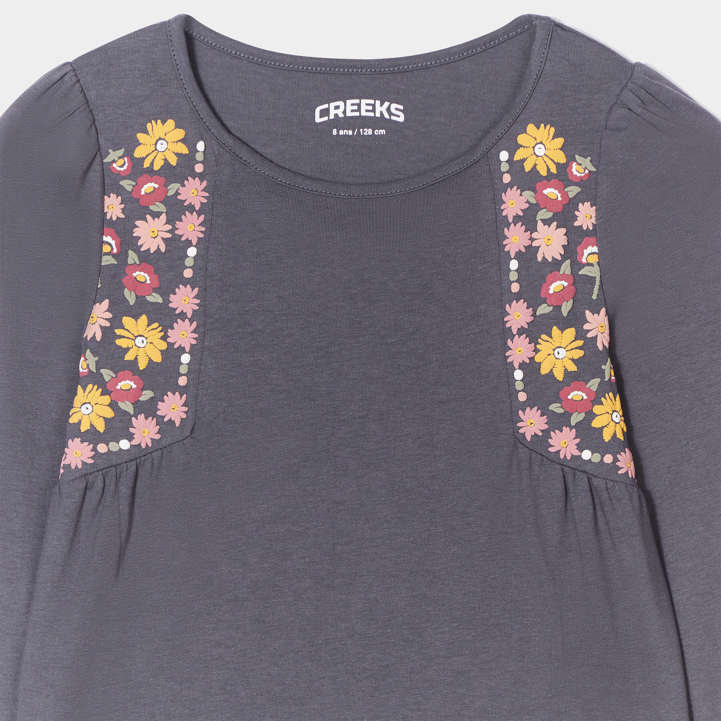 t shirt droit avec empiecements creeks gris fonce fille T-shirt droit avec empiècements Creeks gris foncé fille