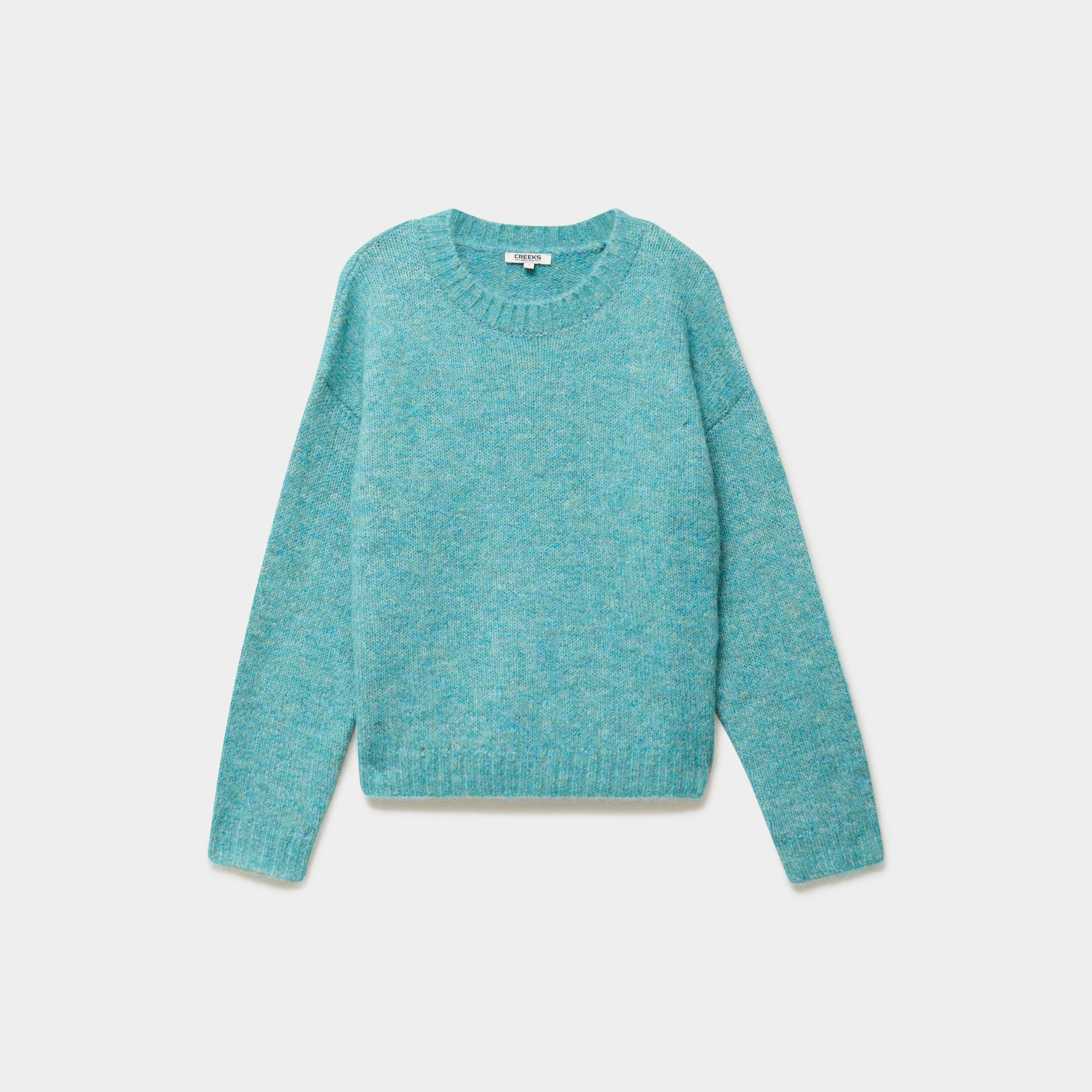 Pull col rond manches longues bleu canard femme