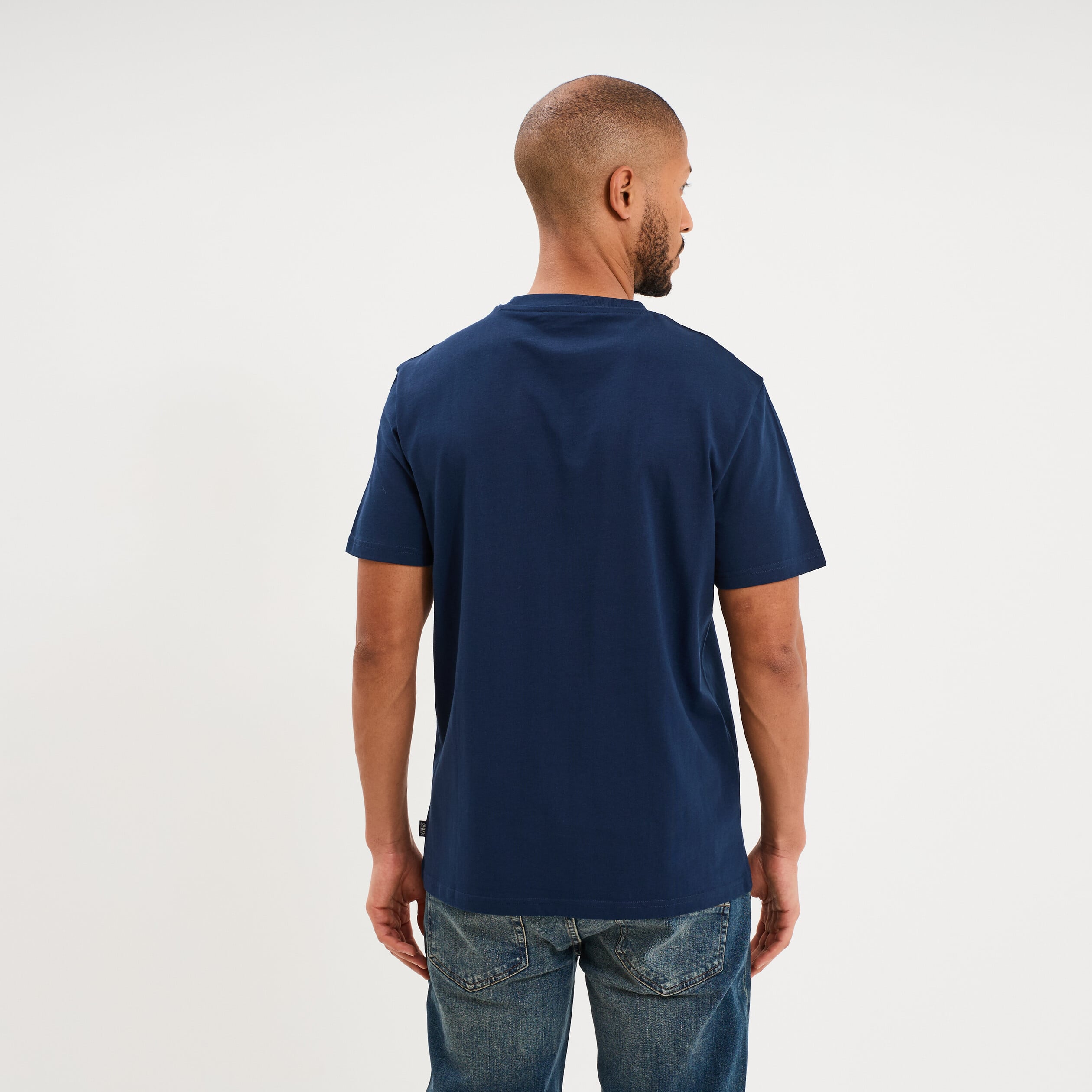 T-shirt droit manches courtes coton bleu fonc&eacute; homme