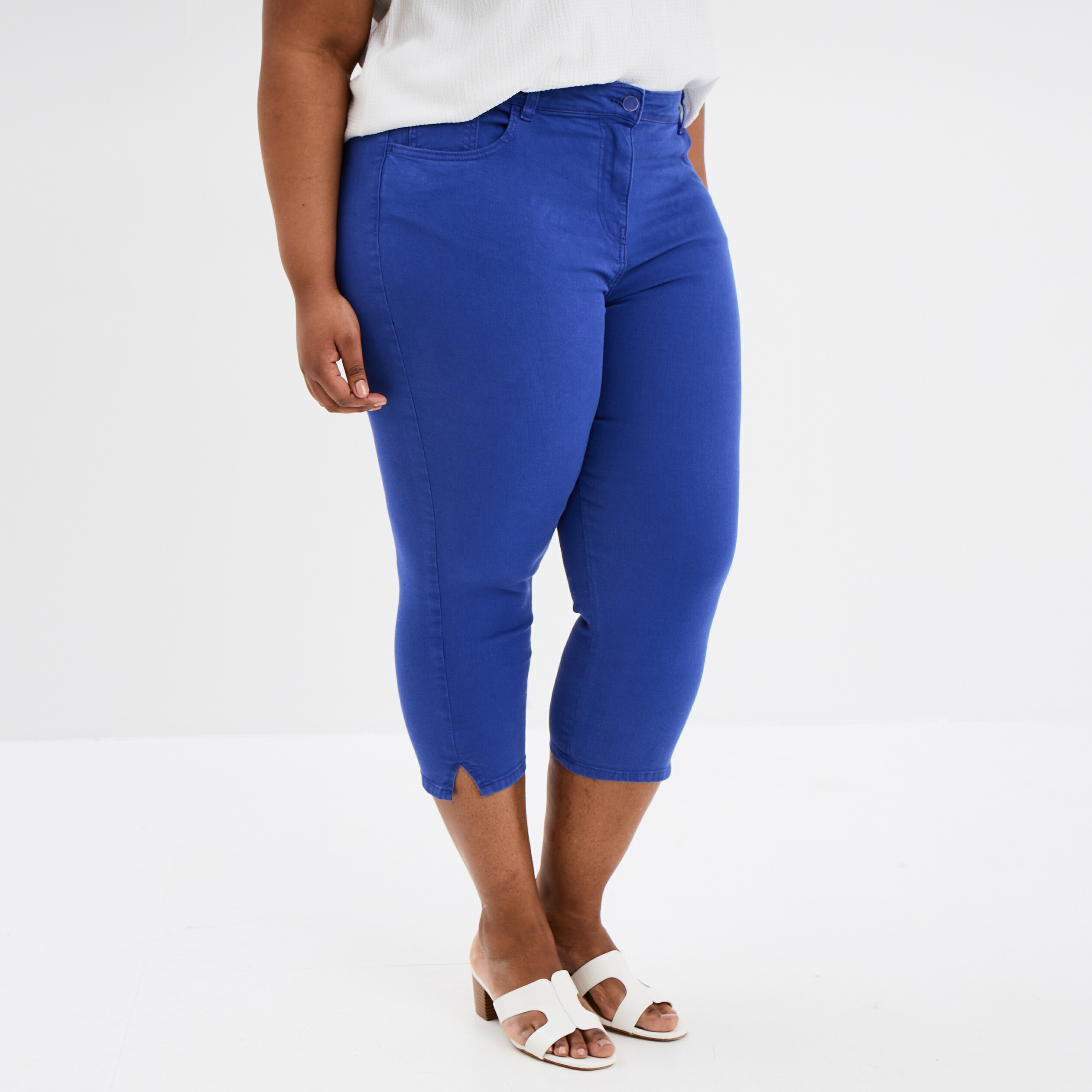 pantalon corsaire skinny taille haute bleu roi femmegt Pantalon corsaire skinny taille haute bleu roi femme grande taille