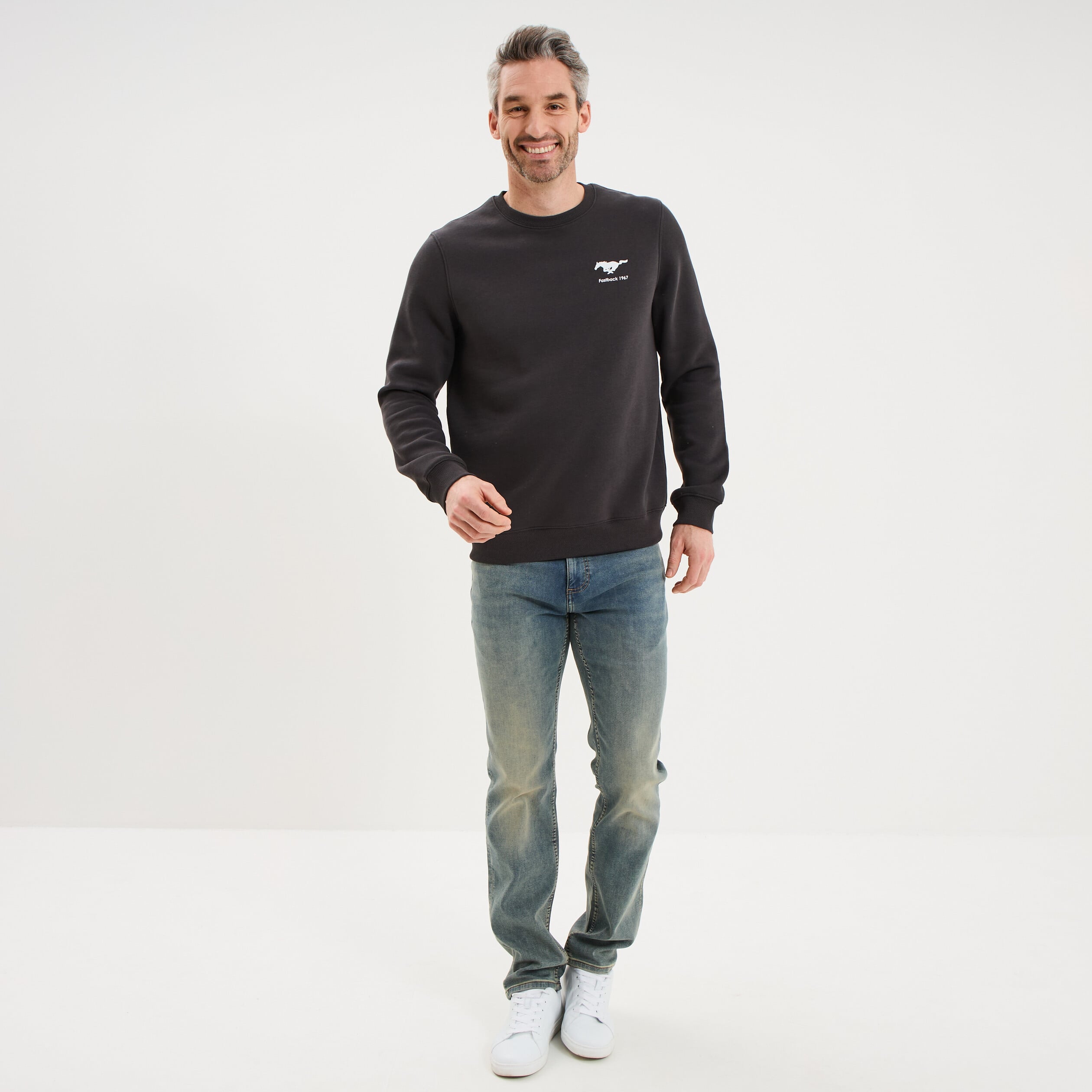 Sweat molleton manches longues Mustang gris fonc&eacute; homme