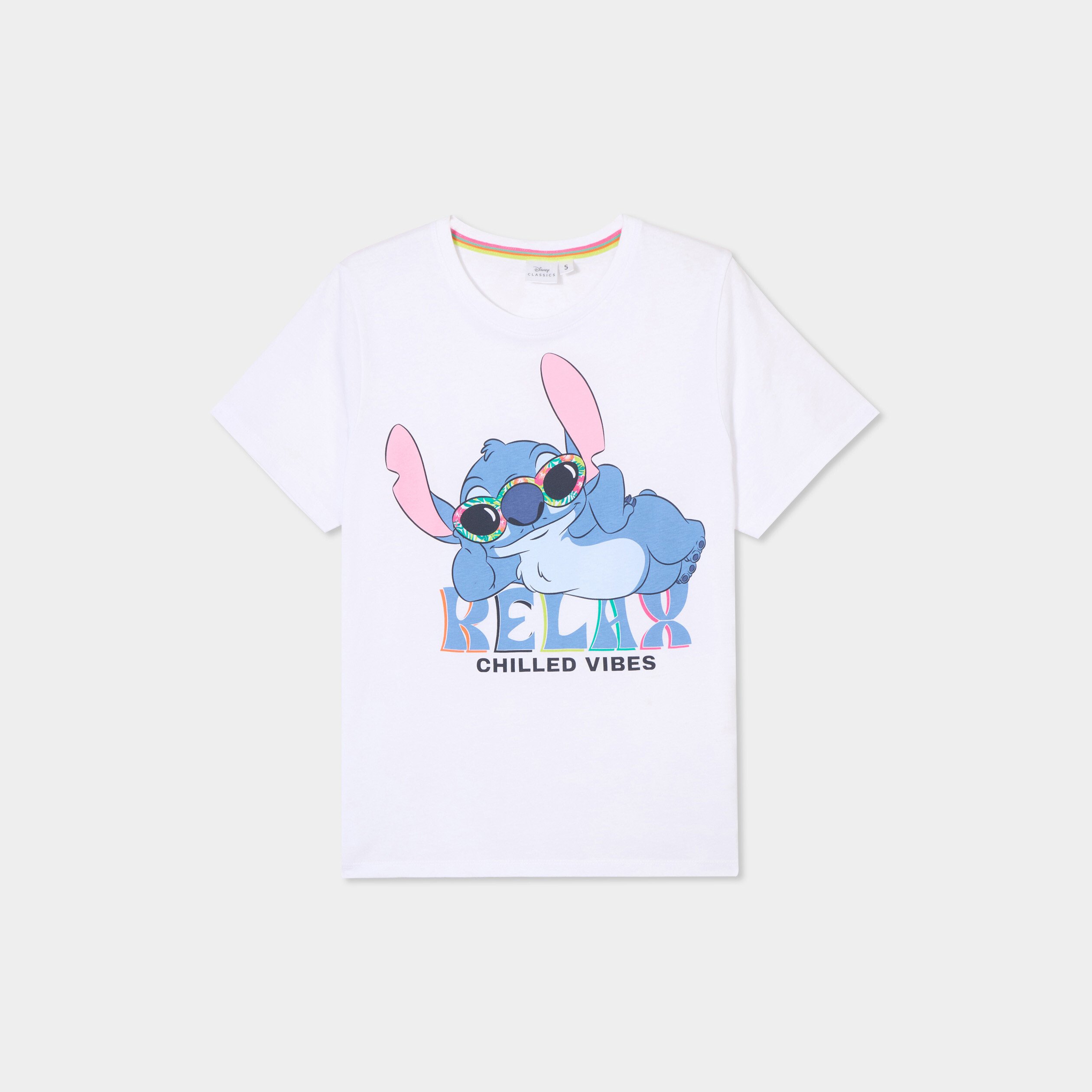 t shirt col rond manches courtes stitch blanc femme T-shirt col rond manches courtes Stitch blanc femme
