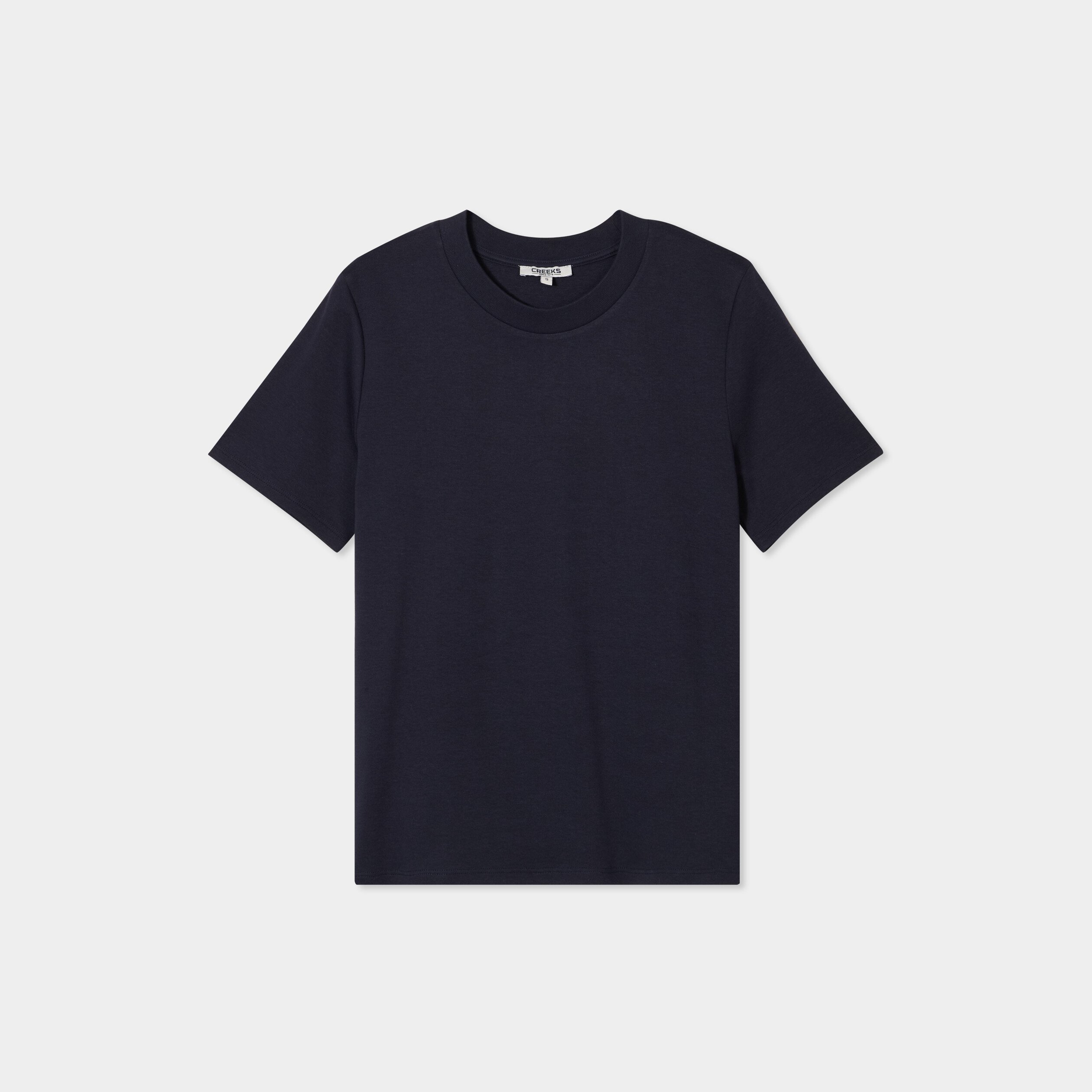 t shirt col rond manches courtes coton bleu fonce femme T-shirt col rond manches courtes coton bleu foncé femme