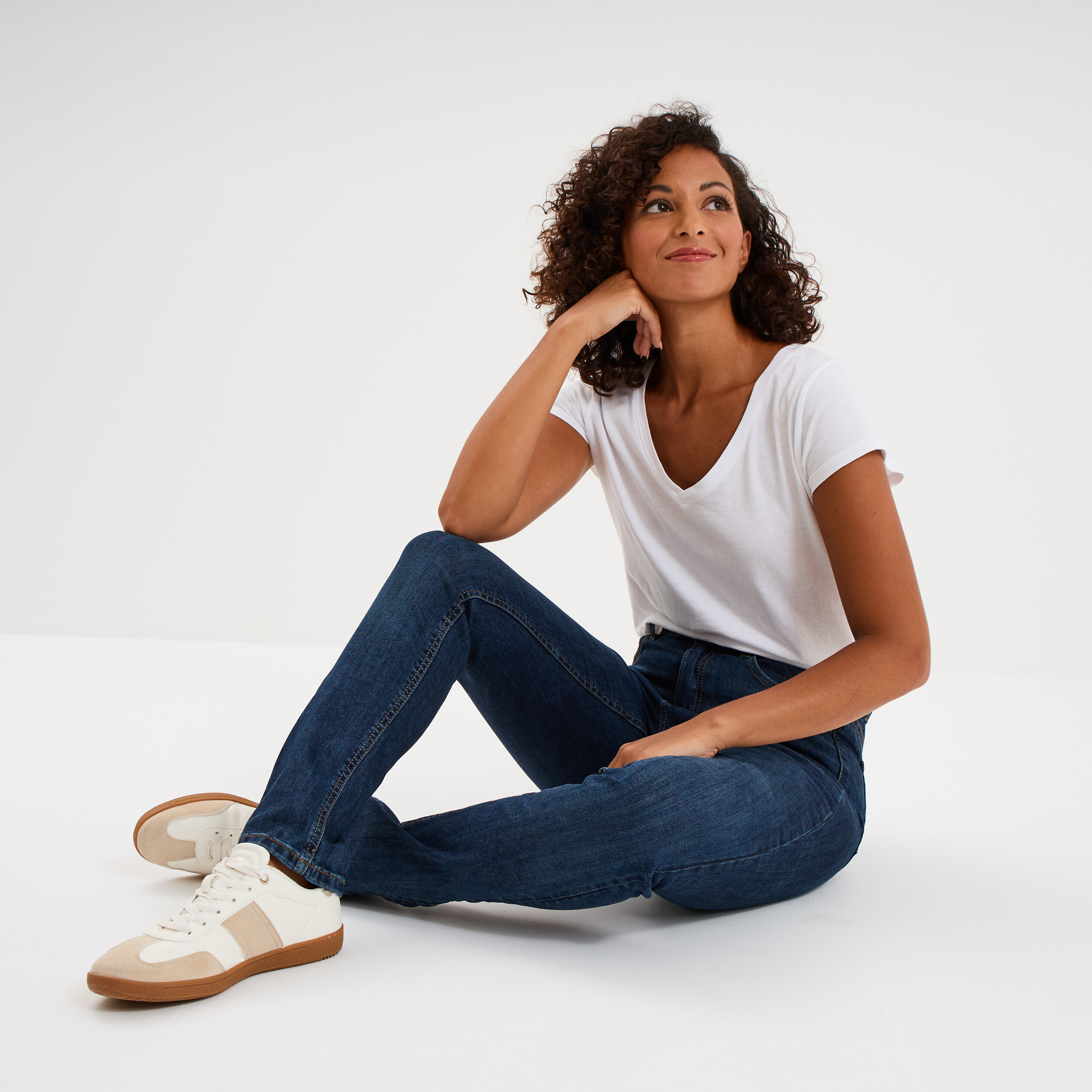 Jeans slim taille haute denim brut femme
