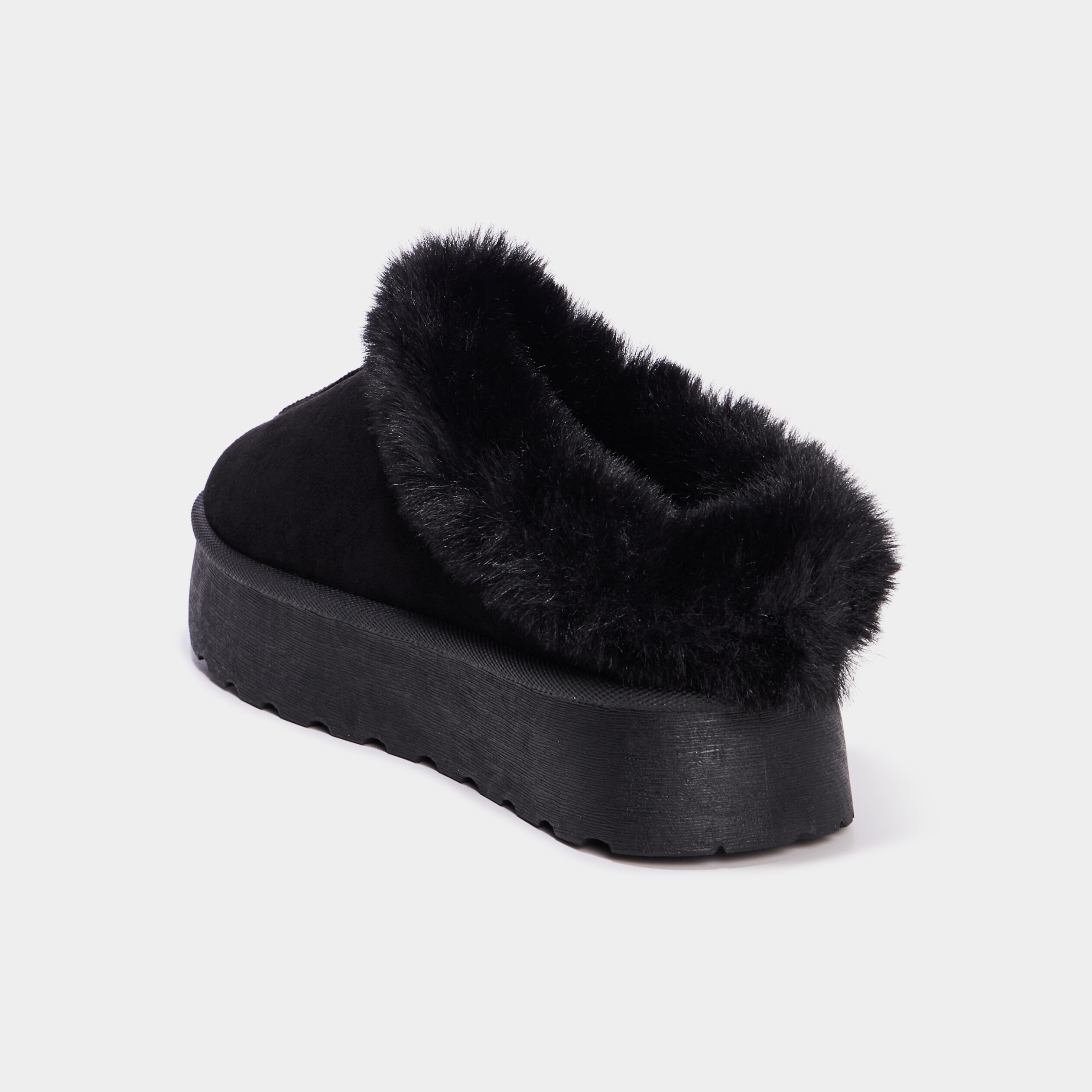 Mules fourr&eacute;es plateforme su&eacute;dine noir femme