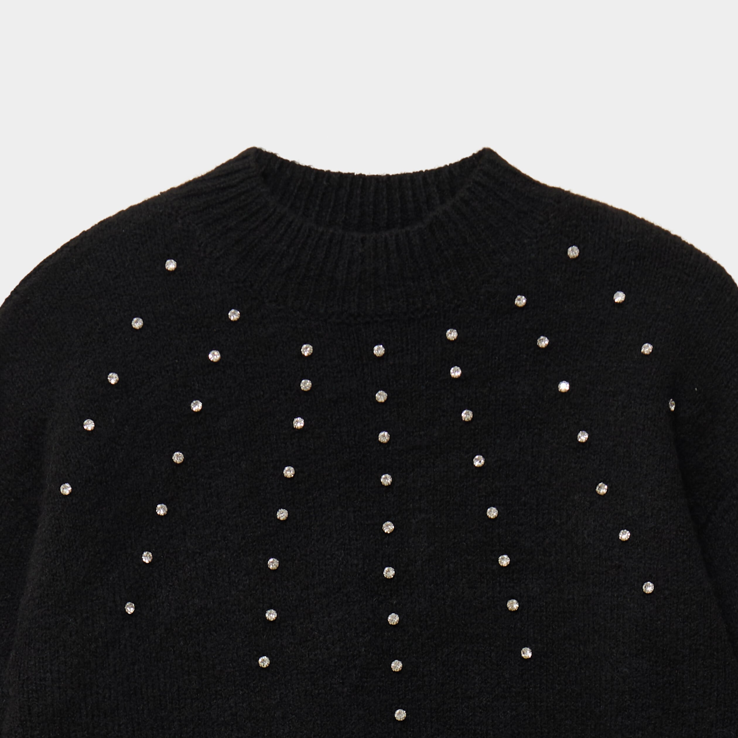 Robe pull courte col montant avec strass noir fille