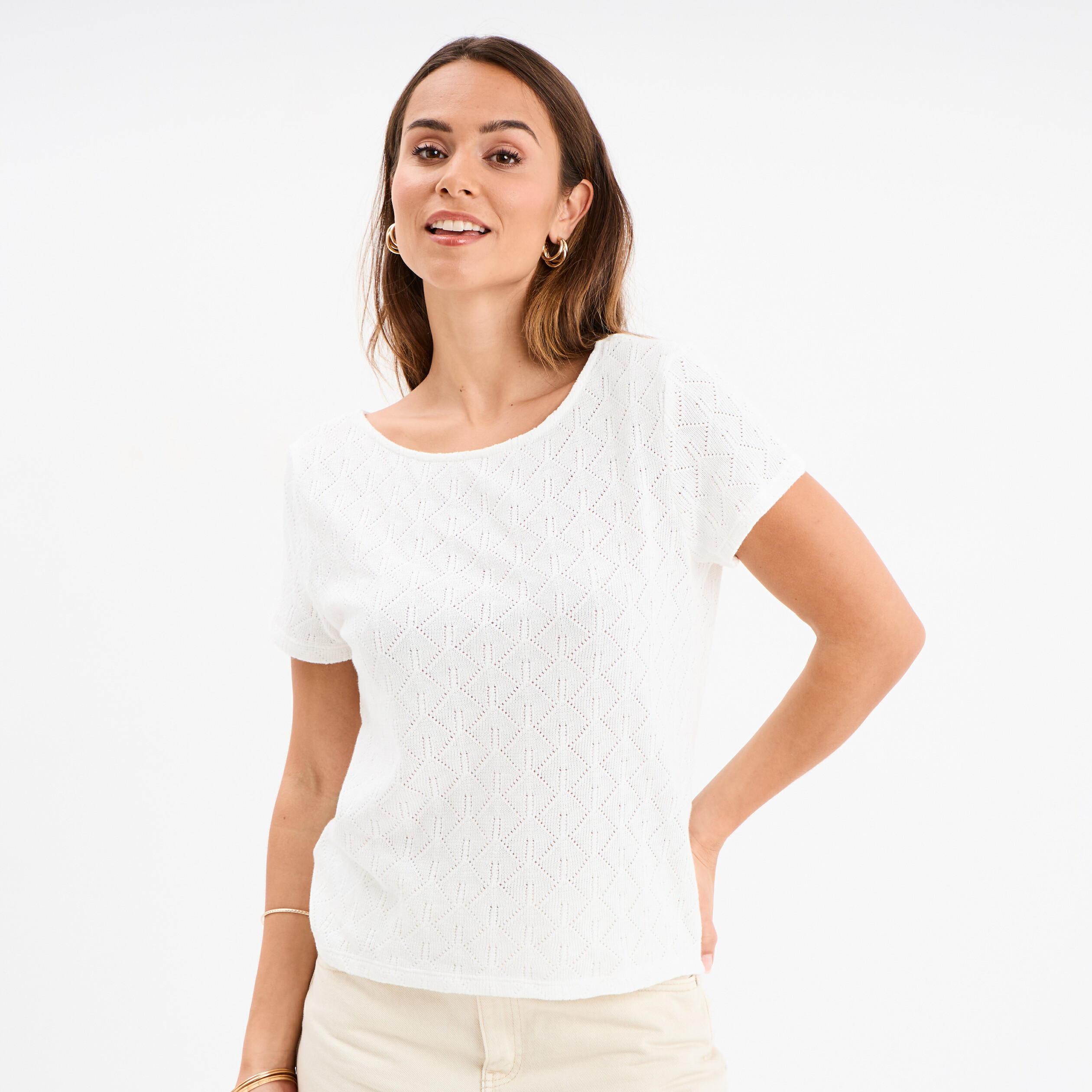 t shirt col v devant dos blanc femme T-shirt col V devant dos blanc femme