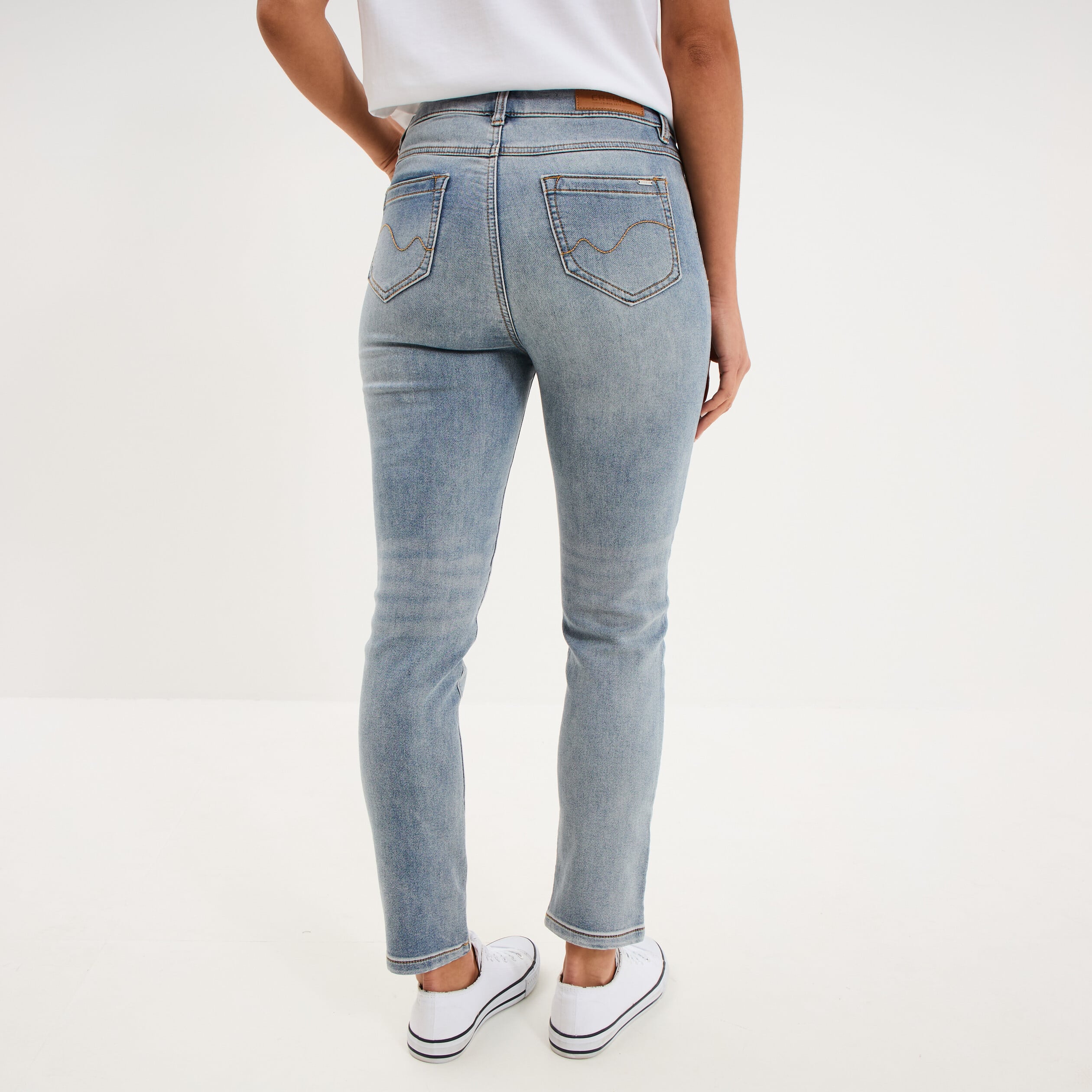 Jean stretch slim 7/8 &egrave;me denim double stone femme