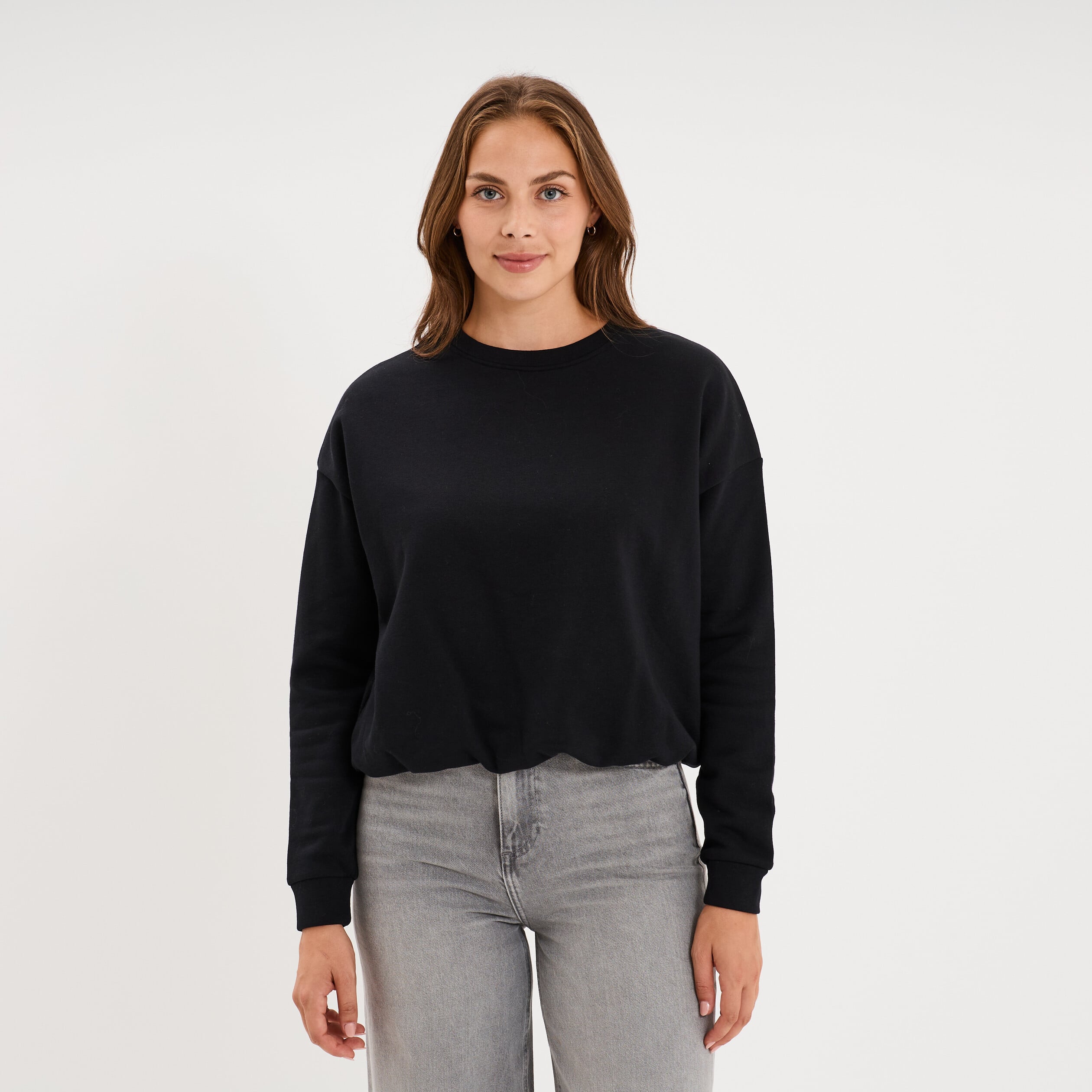 Sweat col rond manches longues noir femme