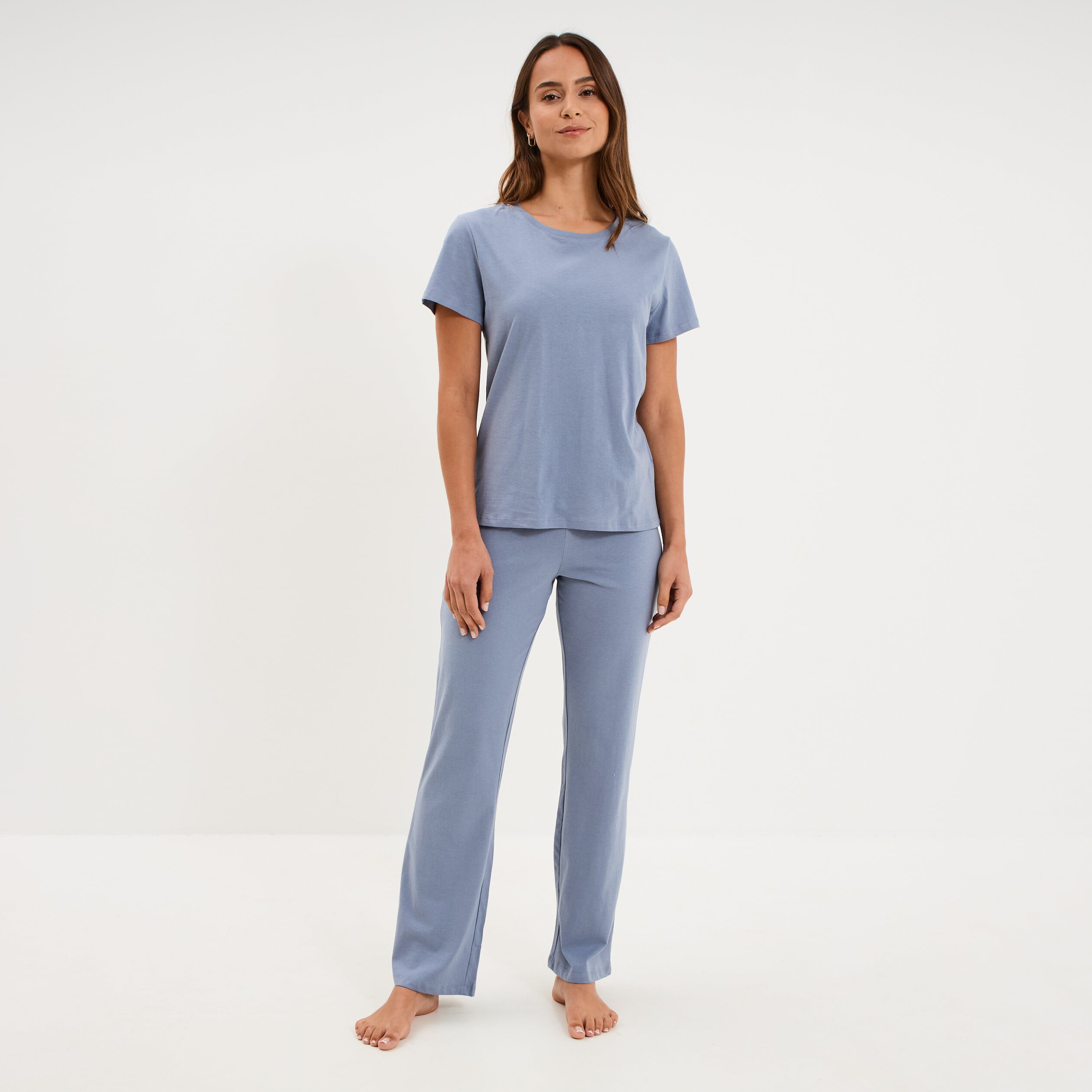 Ensemble pyjama t-shirt pantalon coton bleu gris femme
