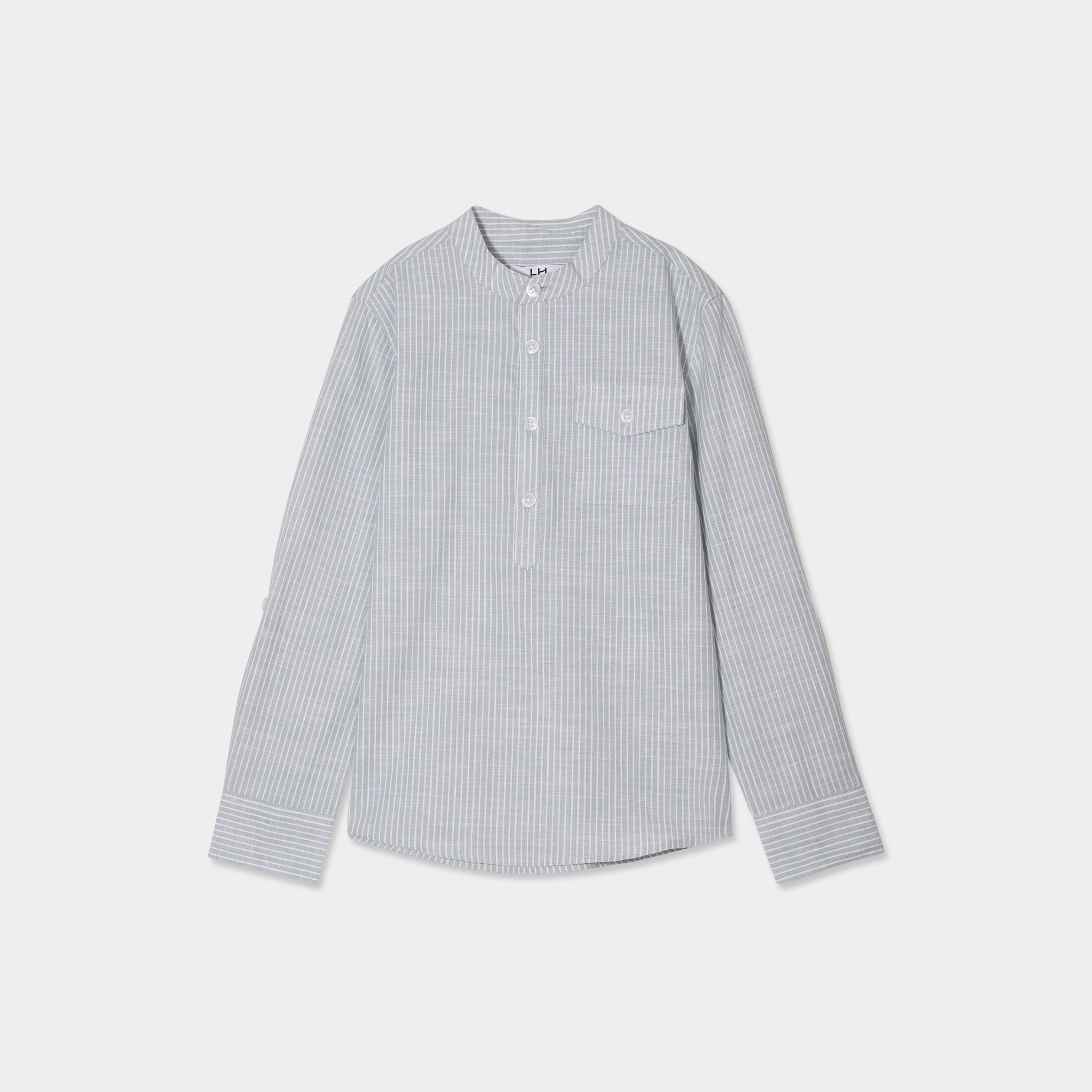 Chemise col mao manches retroussables vert kaki gar&ccedil;on