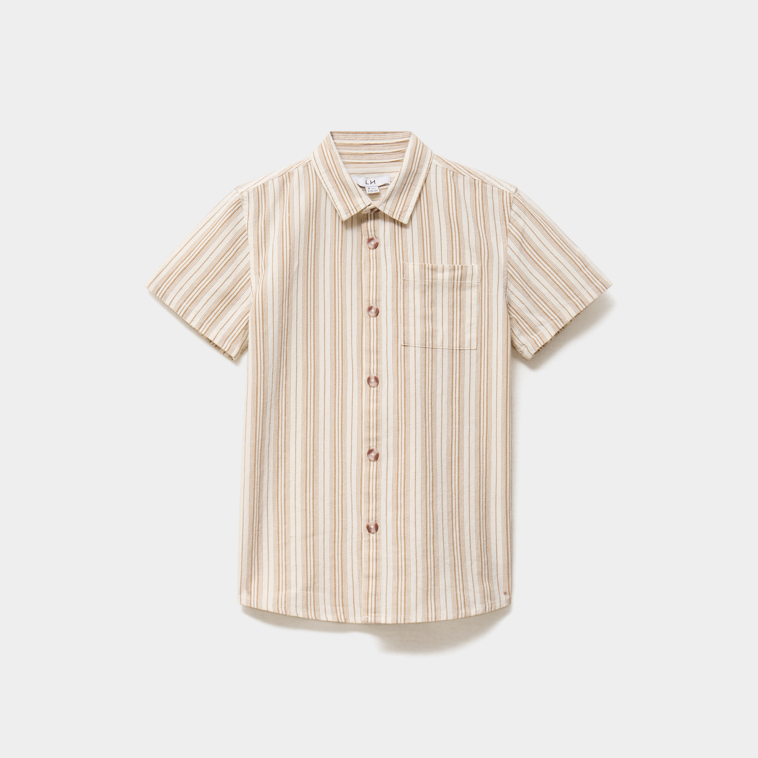 Chemise droite manches courtes coton marron gar&ccedil;on