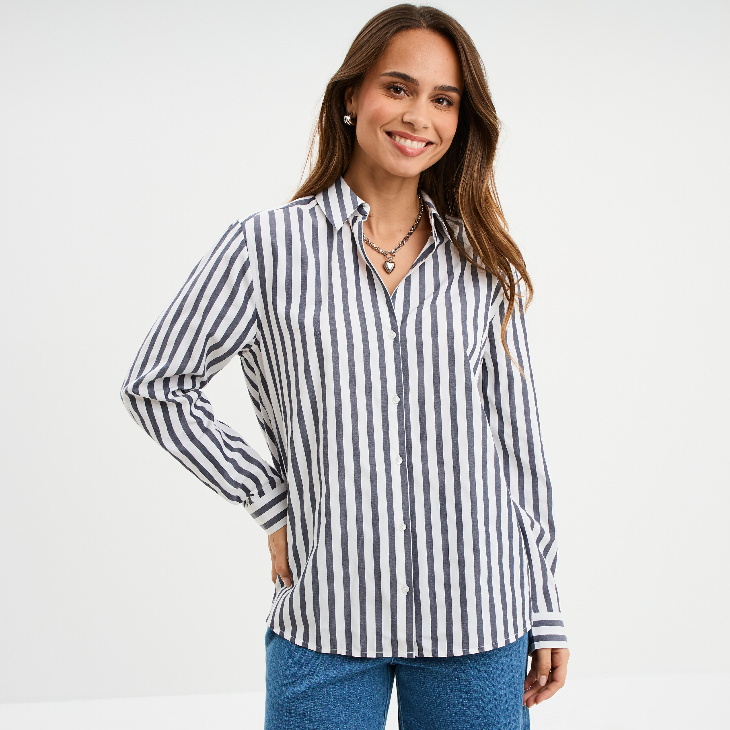 Chemise manches longues bleu marine femme