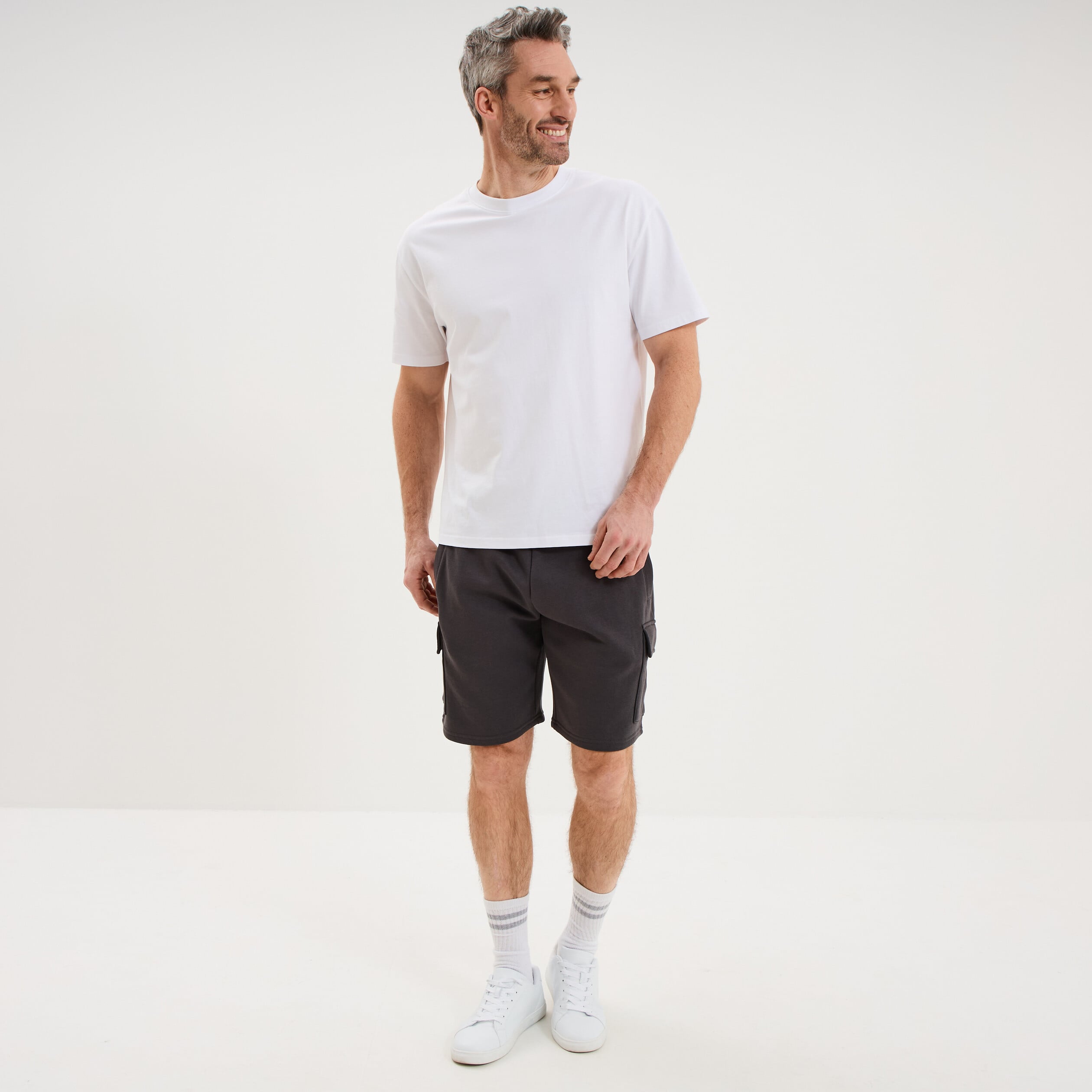 Bermuda cargo molleton taille &eacute;lastiqu&eacute;e gris fonc&eacute; homme