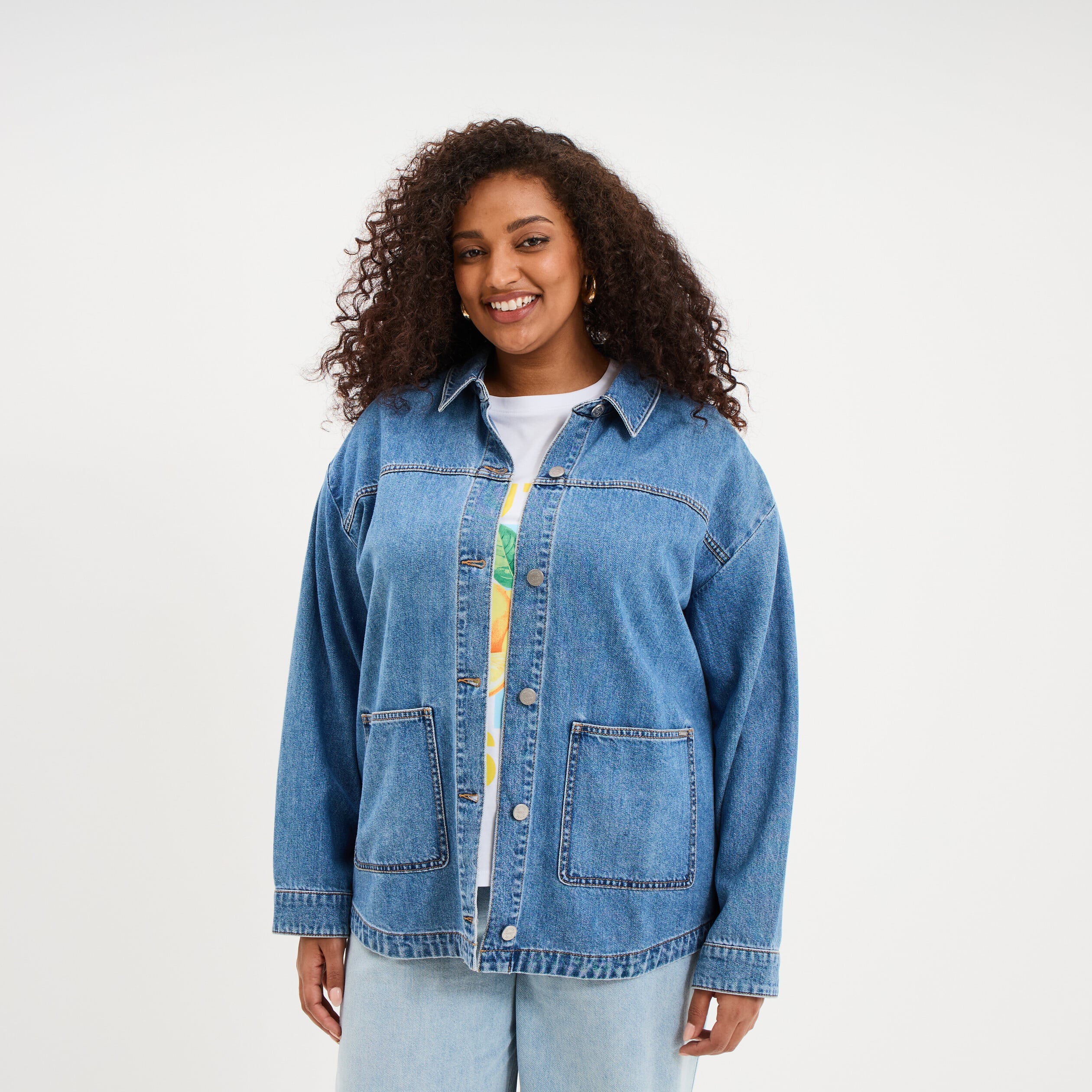 Veste surchemise en jean denim stone femme grande taille