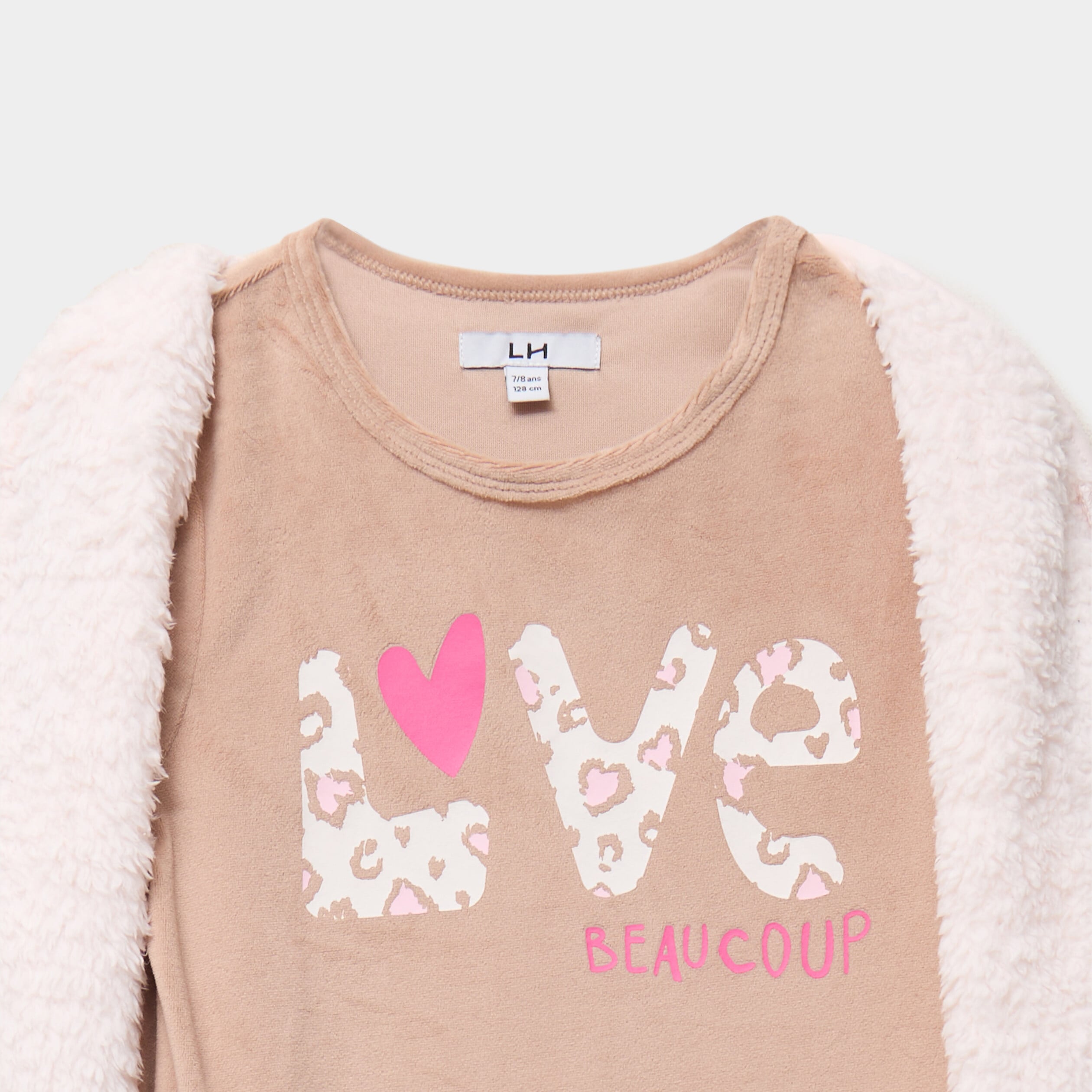 Ensemble pyjama 3 pi&egrave;ces ecru fille