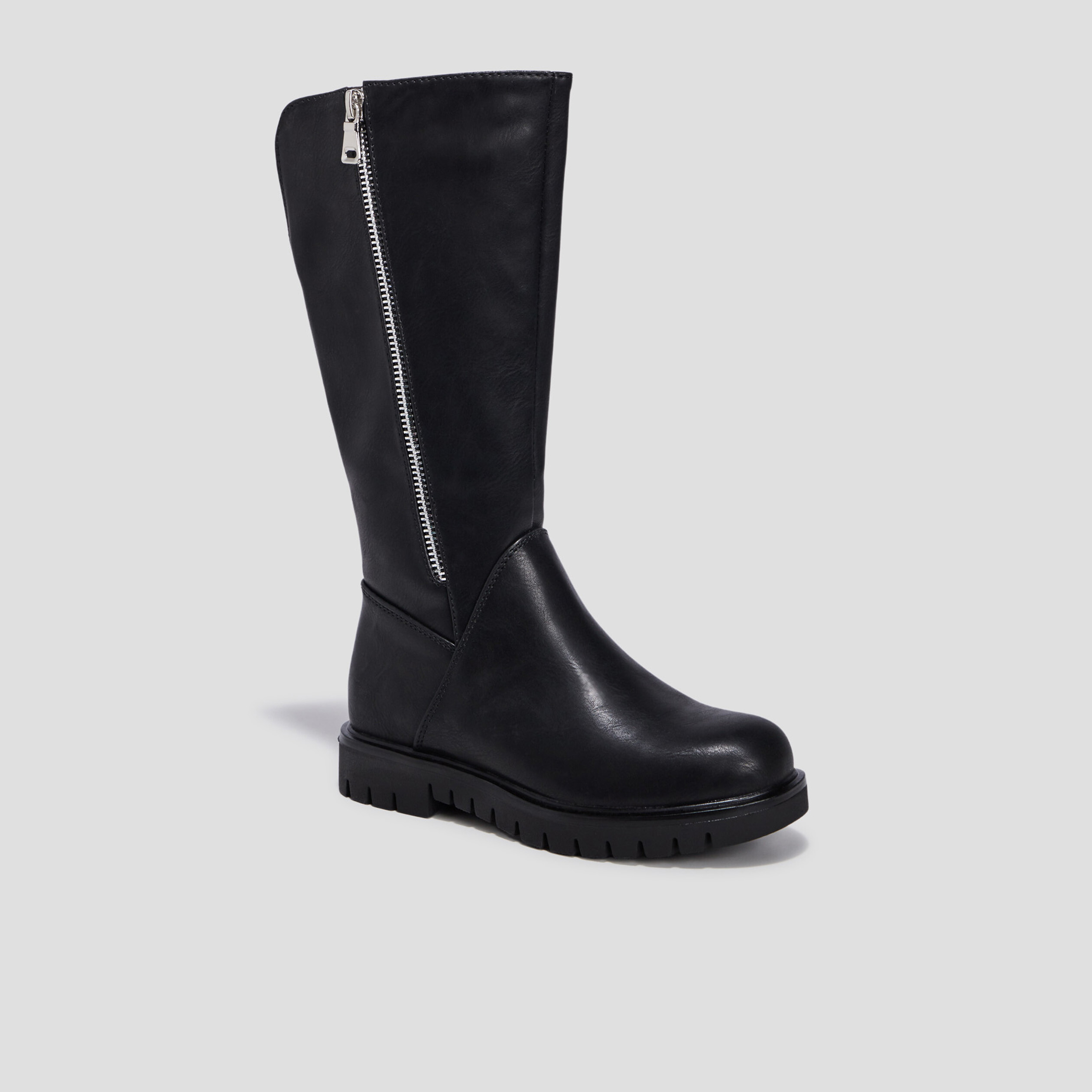 bottes crantees zippees a bout rond noir fille Bottes crantées zippées à bout rond noir fille