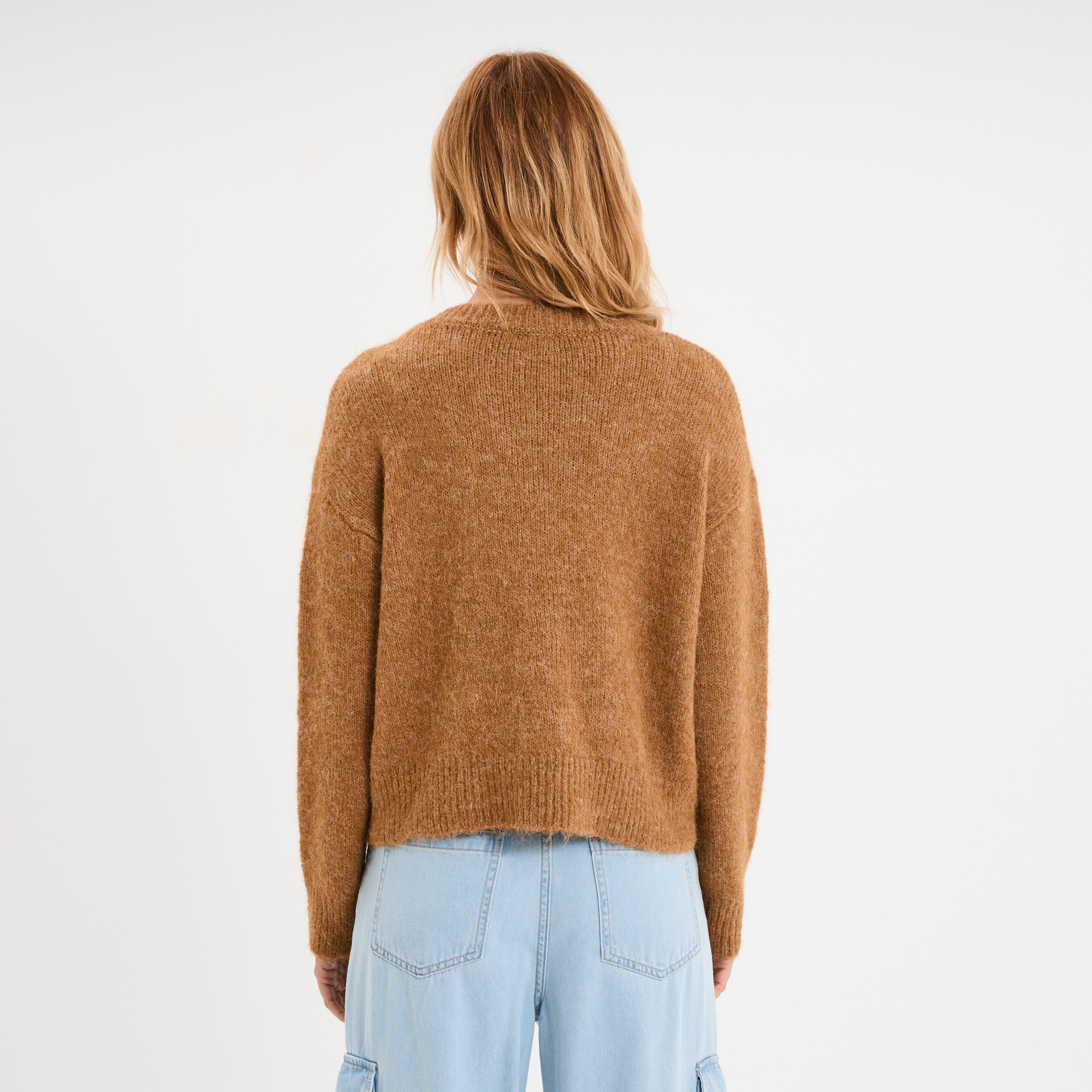 Pull col rond manches longues camel femme | La Halle