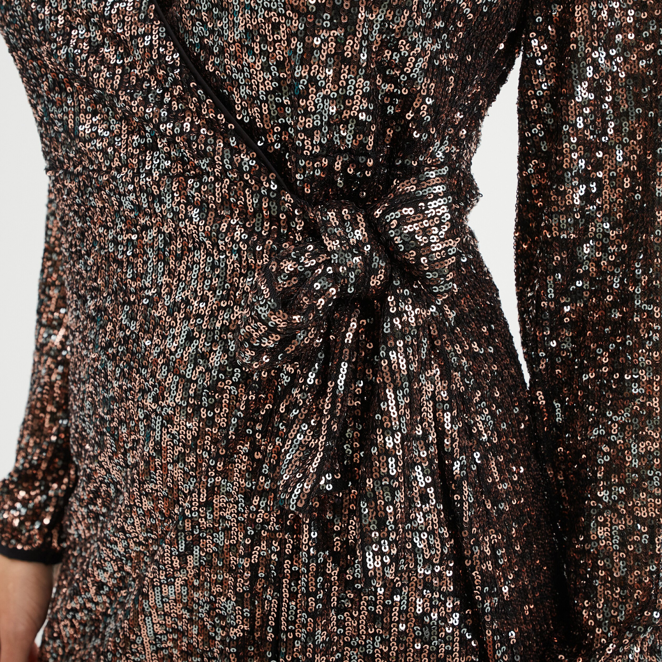 robe portefeuille noeud et sequins terracotta femme Robe portefeuille noeud et sequins terracotta femme