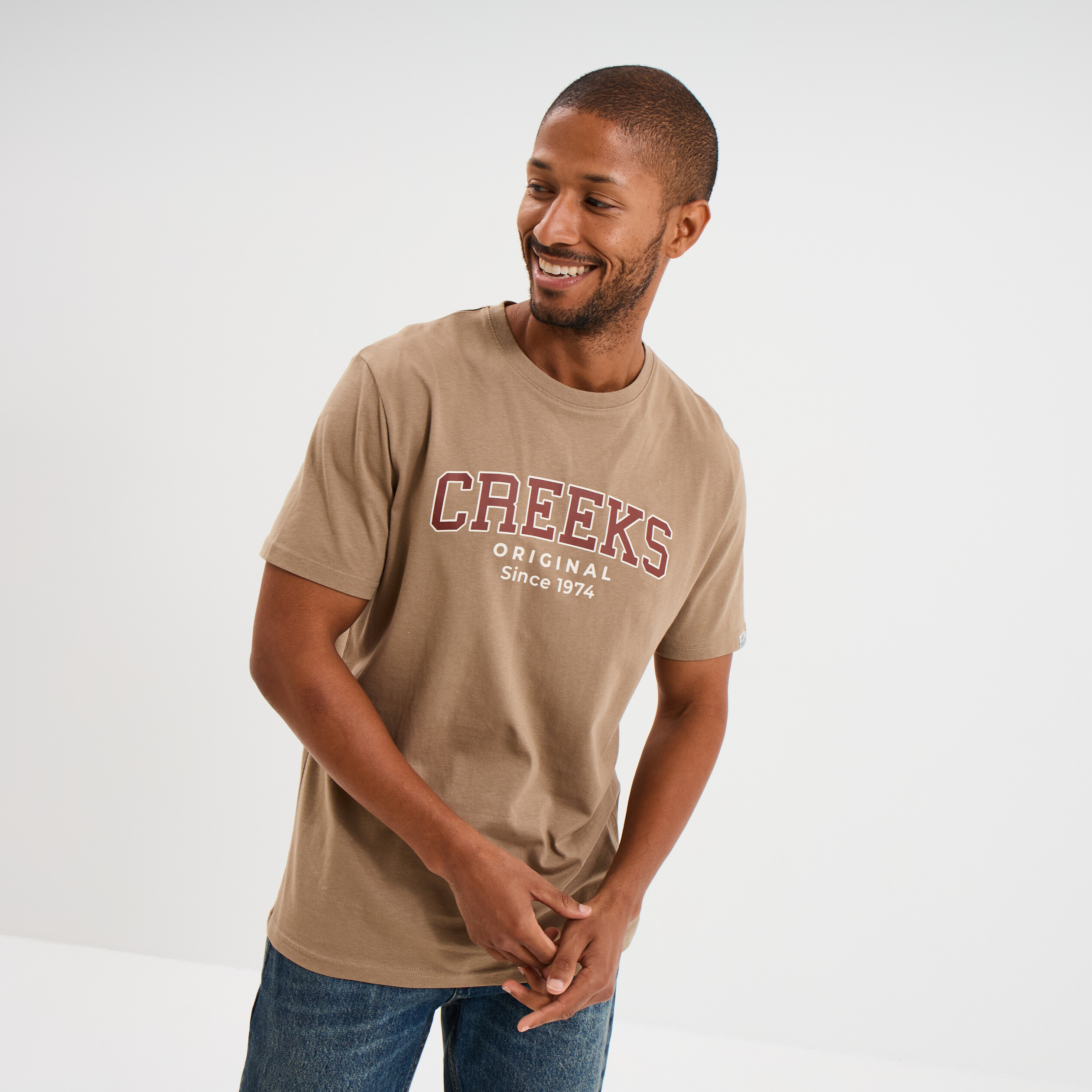 t shirt droit manches courtes coton taupe homme T-shirt droit manches courtes coton taupe homme