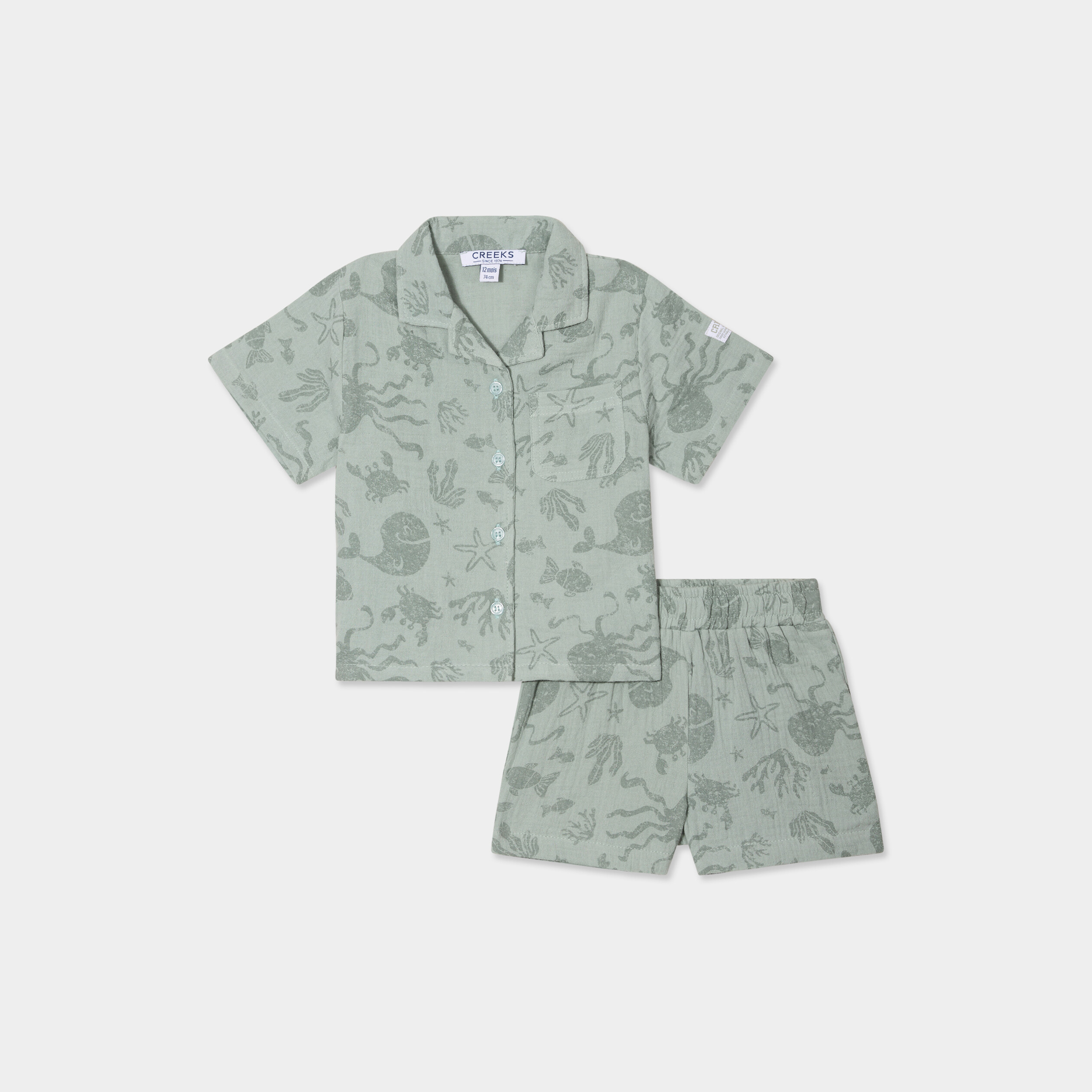 ensemble short et chemise gaze de coton vert pastel bebeg Ensemble short et chemise gaze de coton vert pastel bébé garçon