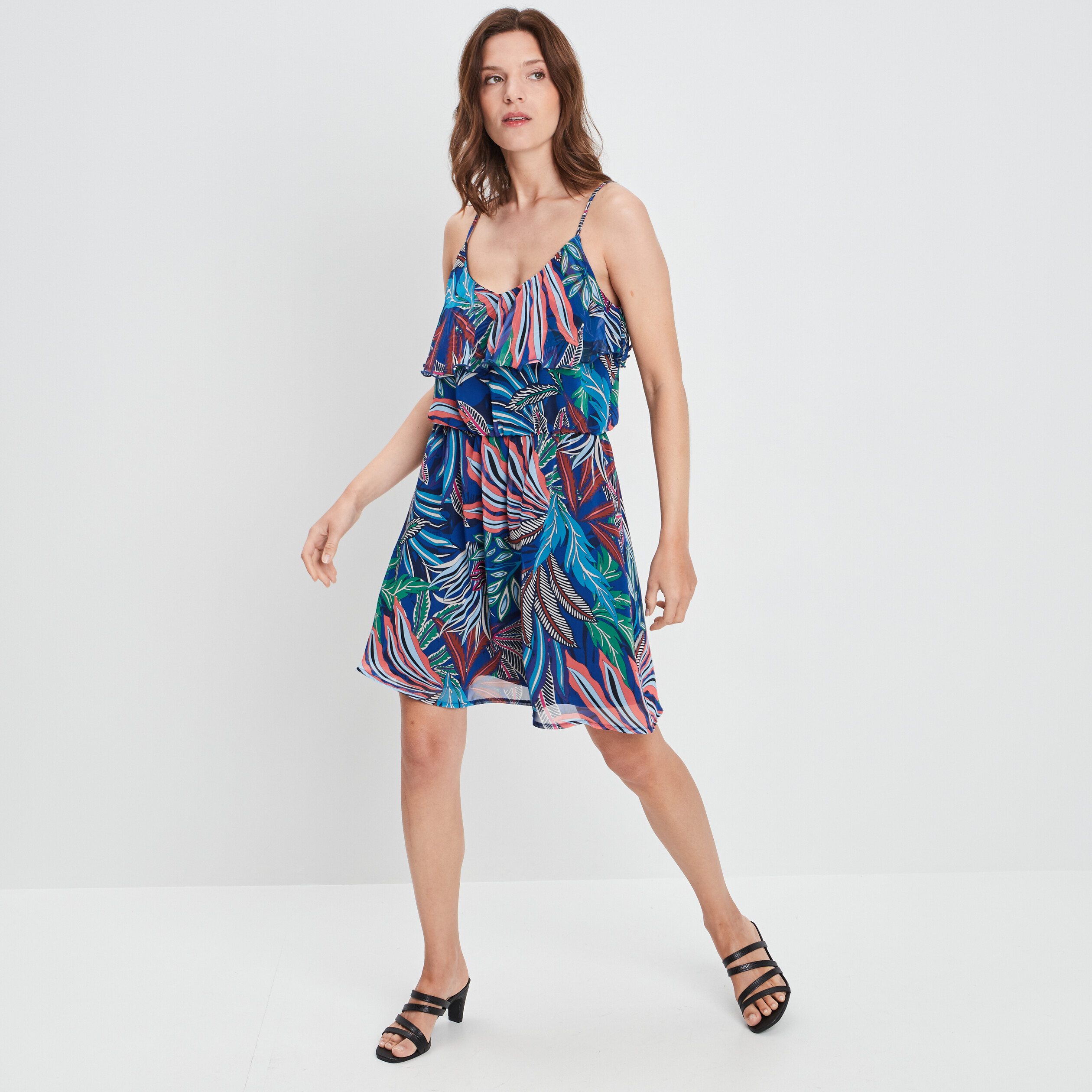 Robe droite fluide à bretelles bleu marine femme